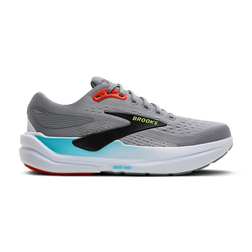 Brooks Ghost Max 3 | Primer Grey/Antarctica/Red | Men's Cushioned Running and Walking Shoe