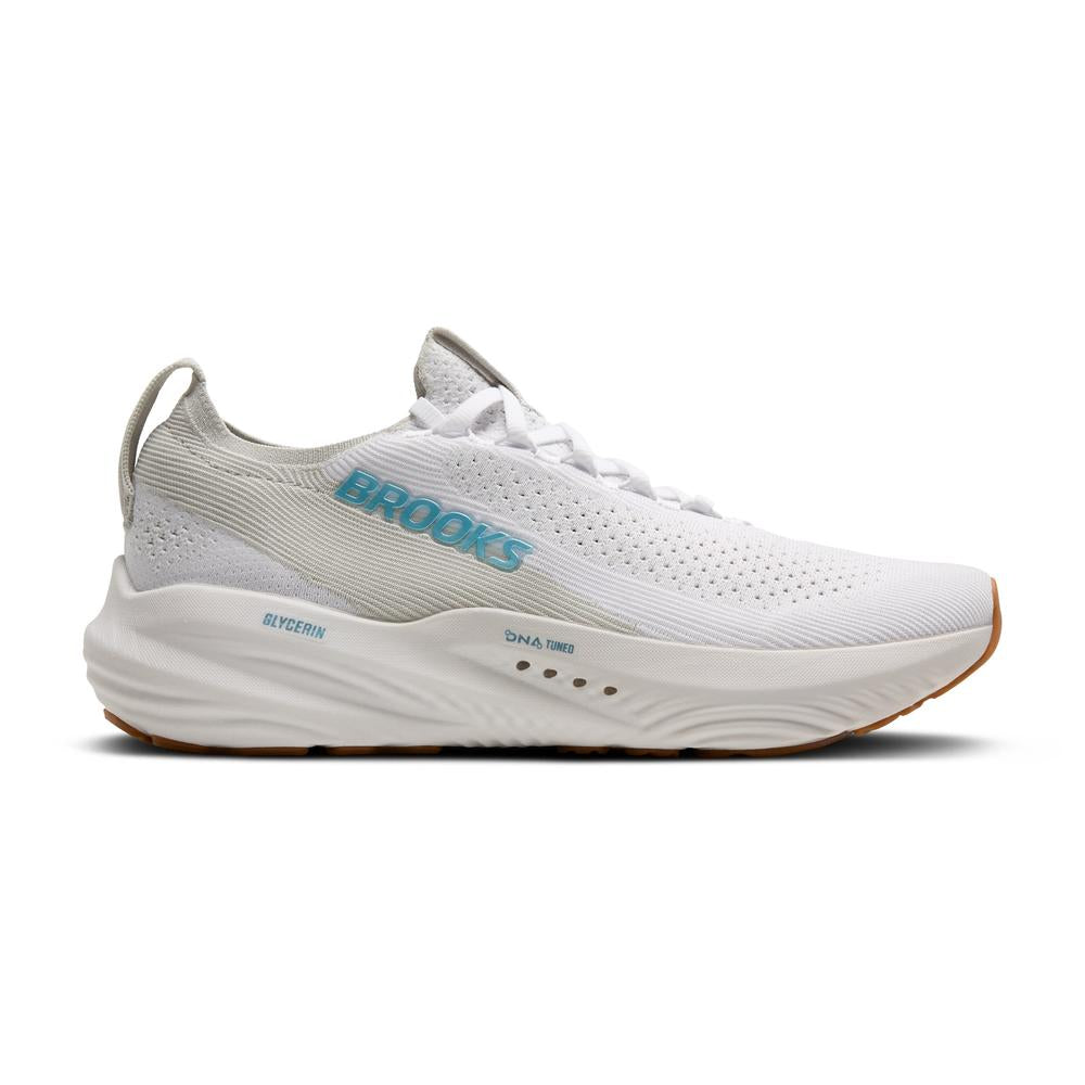 Brooks Glycerin Stealthfit 22 | White/Oyster/Blue | Men's Running and Walking Shoe