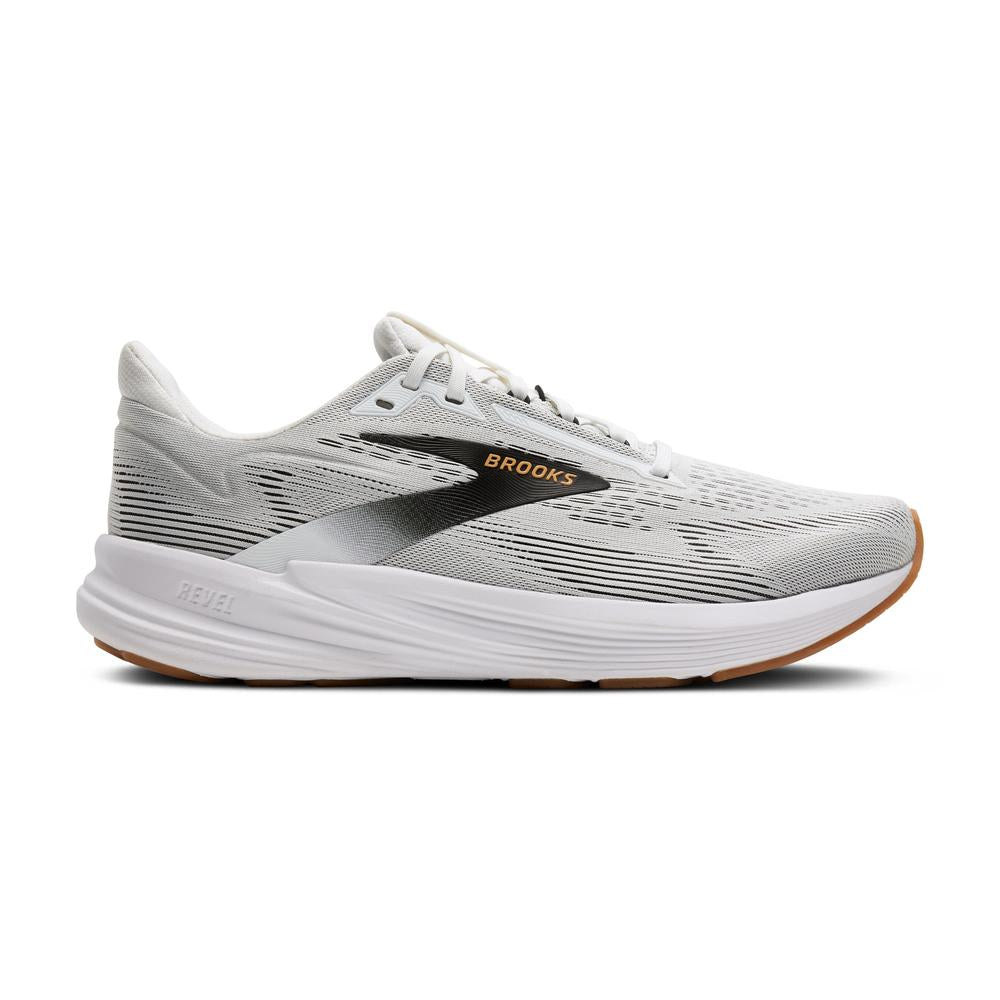 Brooks Revel 8 | White/Black/Oak Buff | Men's Everyday Running and Walking Shoe