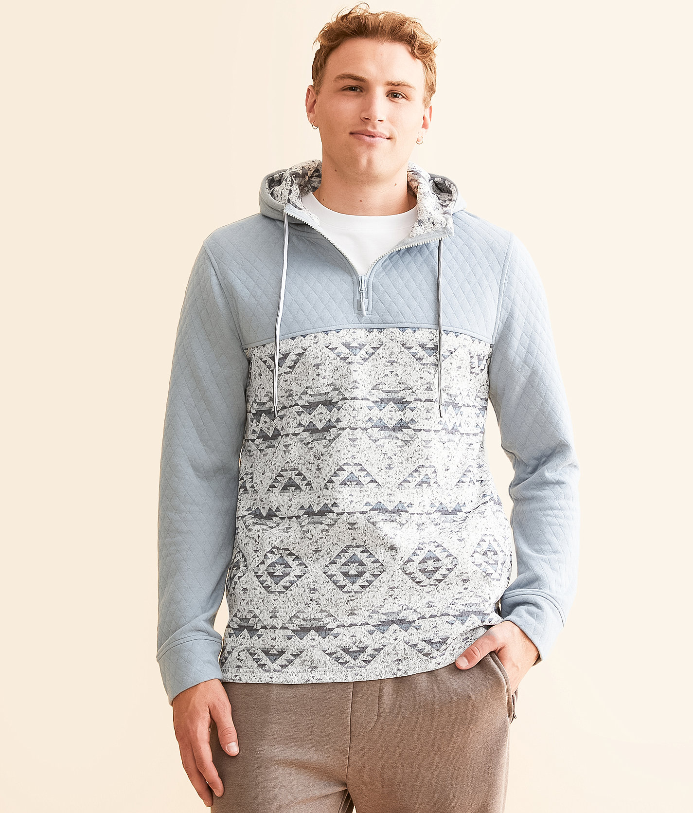 Departwest Quarter Zip Hooded Sweatshirt - Men's Sweatshirts in Grey Blue