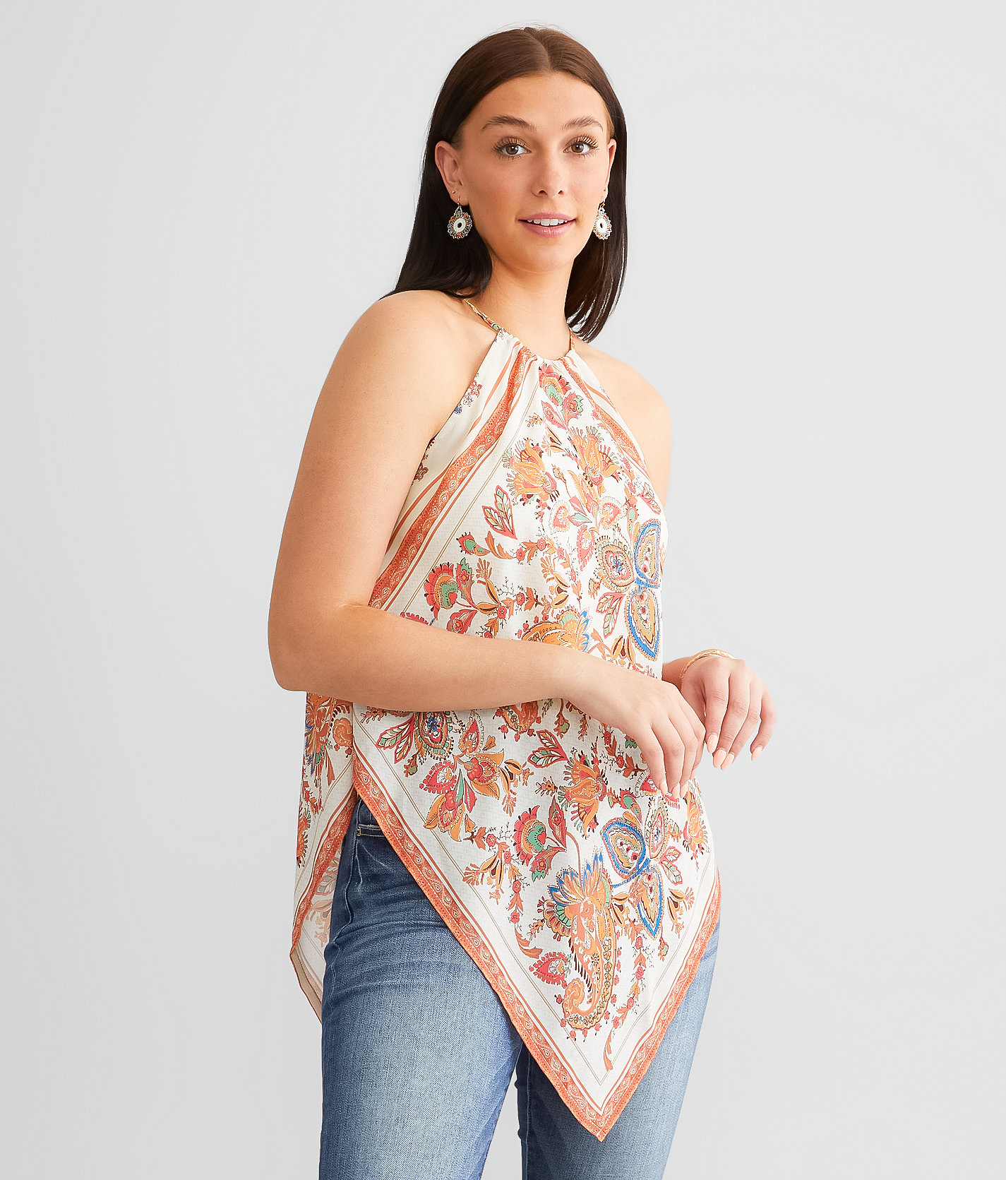 Daytrip Floral Chiffon Handkerchief Tank Top - Women's Tank Tops in Cream Rust