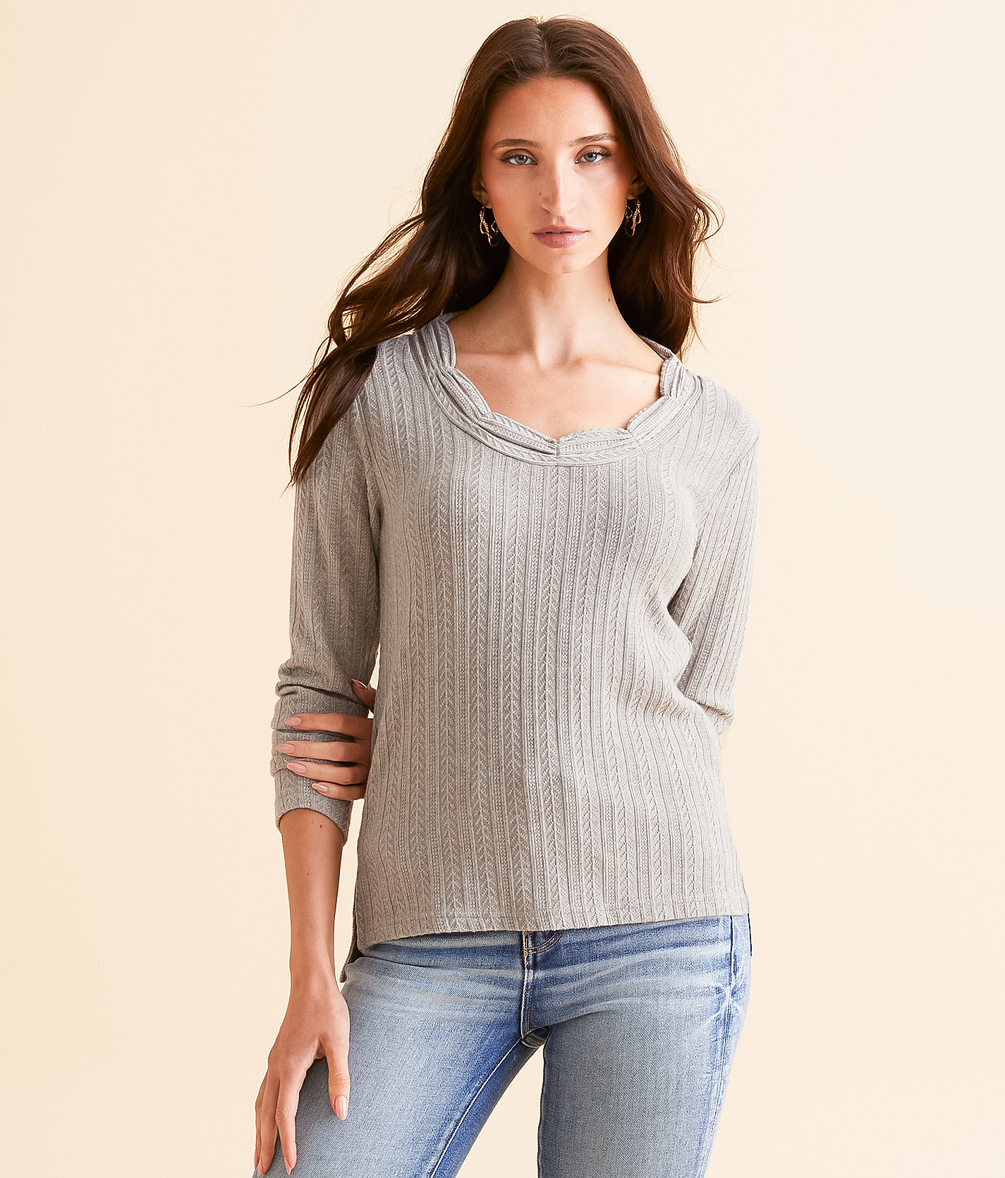 Miss Me Embroidered Top - Women's Shirts & Blouses in Grey