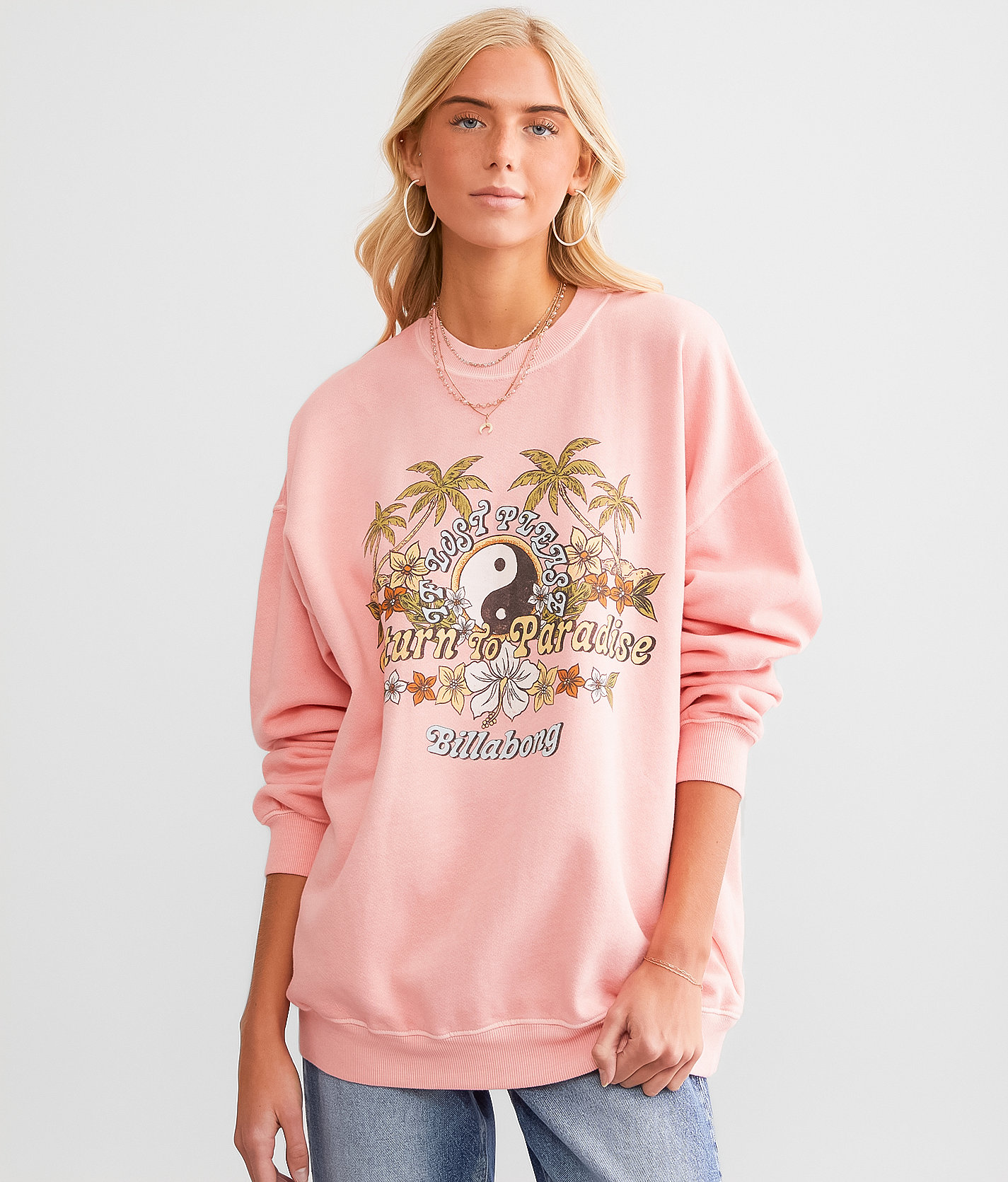 Billabong Ride In Washed Pullover - Women's Sweatshirts in Flamingo