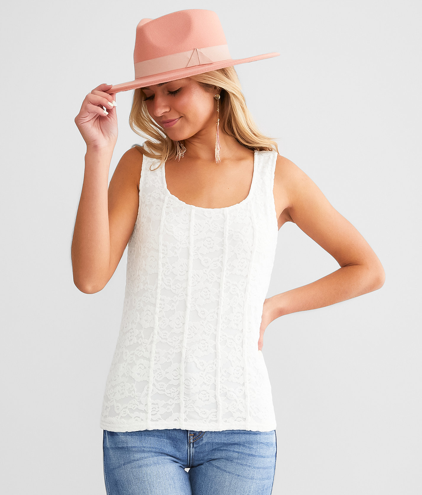 Willow & Root Brushed Floral Lace Tank Top - Women's Tank Tops in White