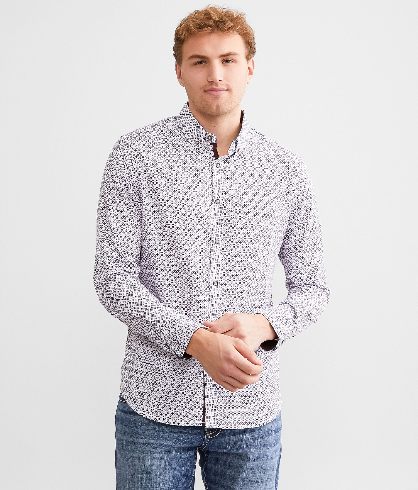 J.B. Holt Standard Performance Stretch Shirt - Men's Shirts in White Burgundy Navy