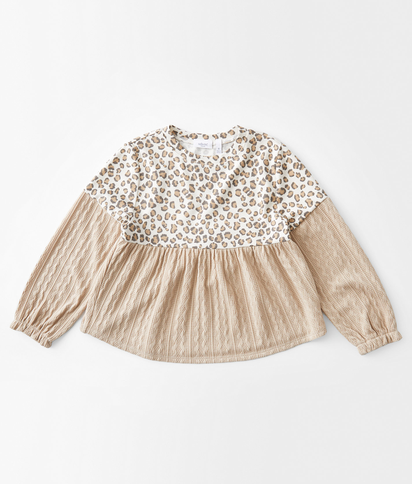 Girls - Willow & Root Pieced Animal Print Top - Girl's Shirts & Blouses in Stone Mushroom