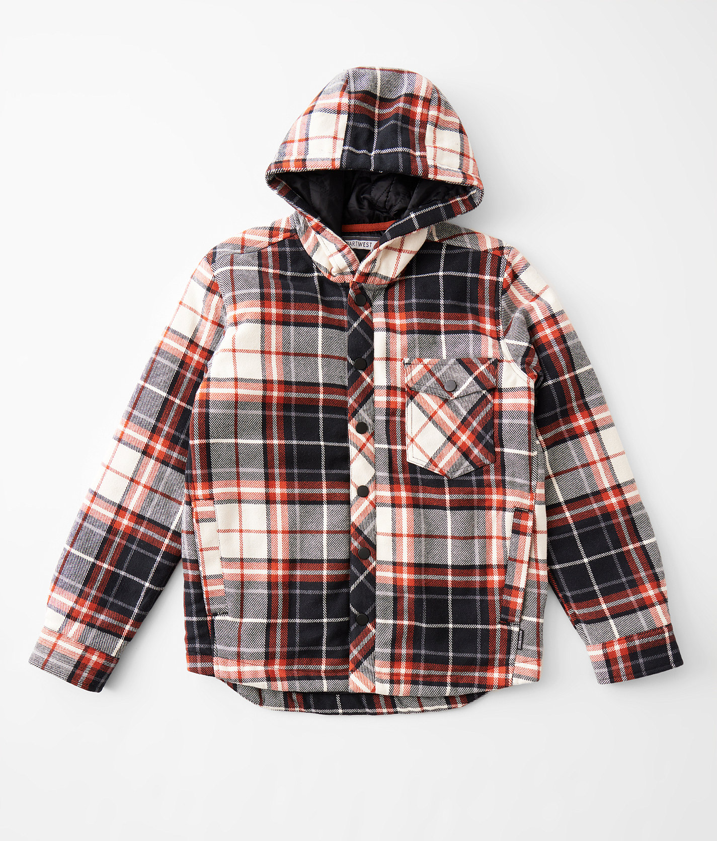 Boys - Departwest Plaid Hooded Shacket - Boy's Coats & Jackets in Cream Orange