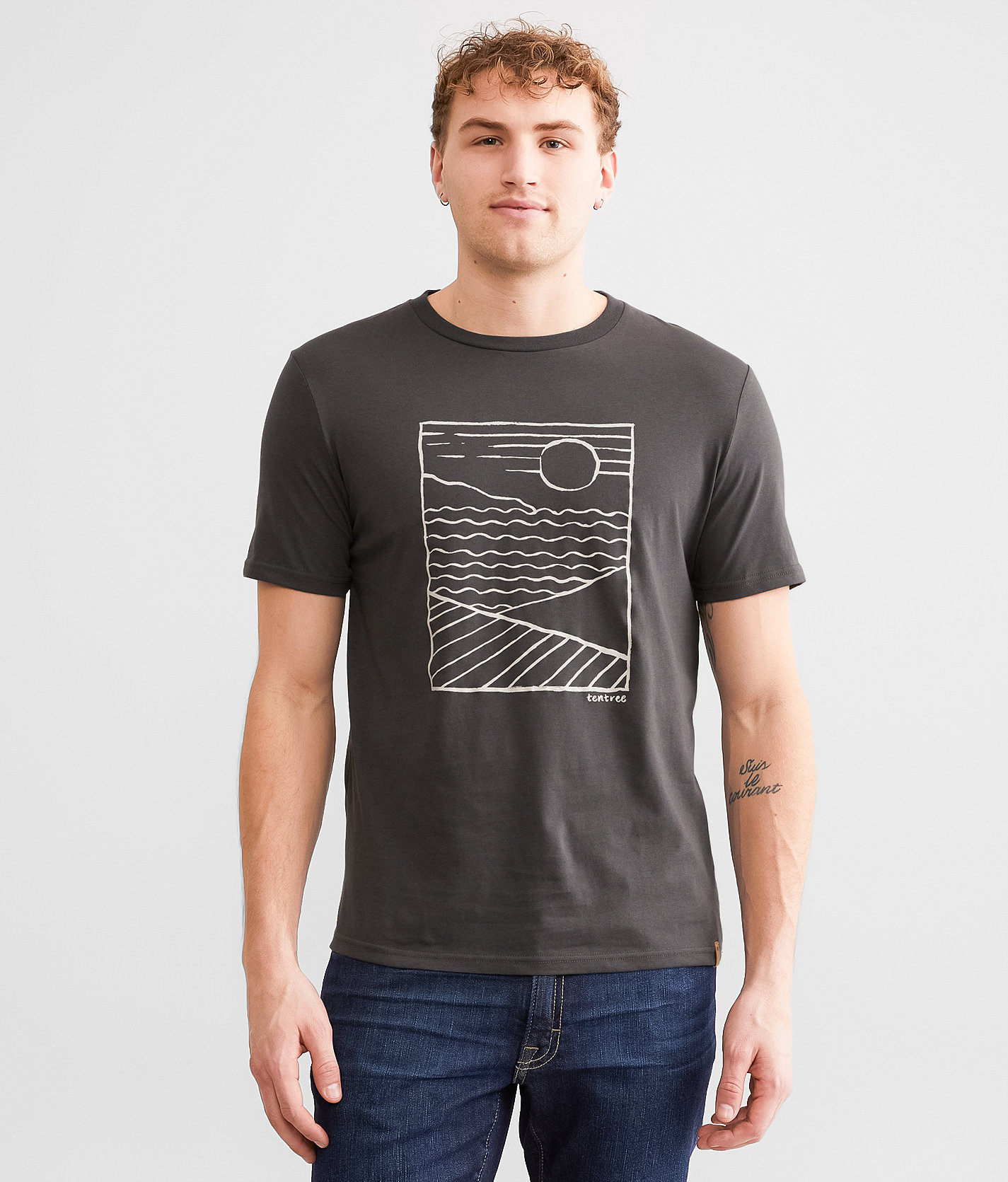 tentree Linear Scenic T-Shirt - Men's T-Shirts in Graphite Sugar Pine