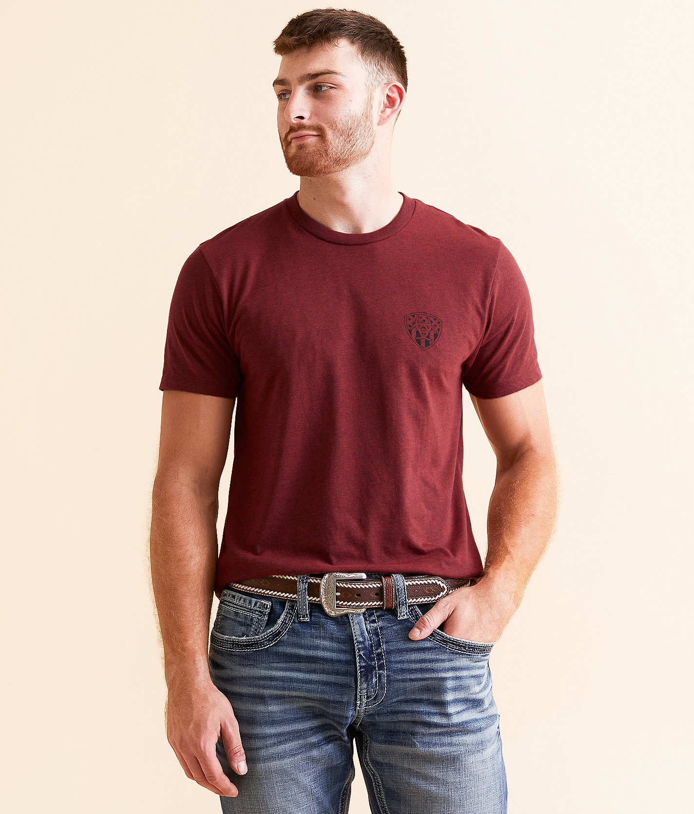 Ariat Longhorn Thrash T-Shirt - Men's T-Shirts in Crimson Black Heather
