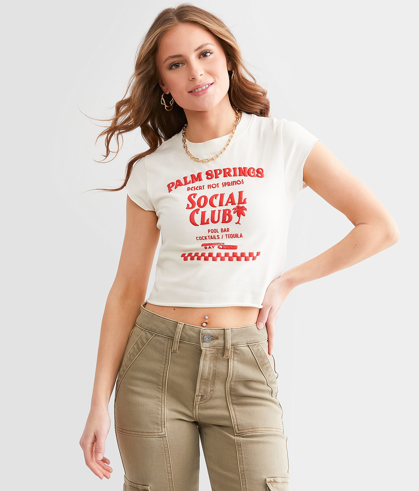 FITZ + EDDI Palm Springs Social Club Cropped T-Shirt - Women's T-Shirts in Cream