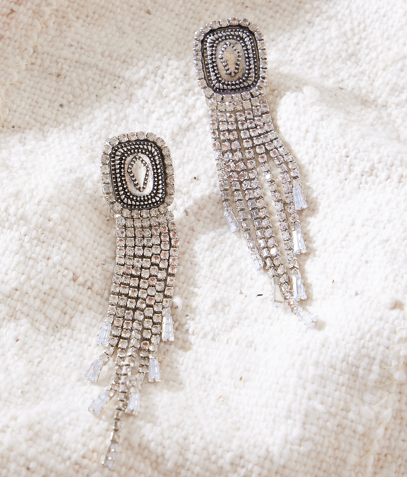 Sterling & Stitch Rhinestone Fringe Statement Earring - Women's Jewelry in Silver