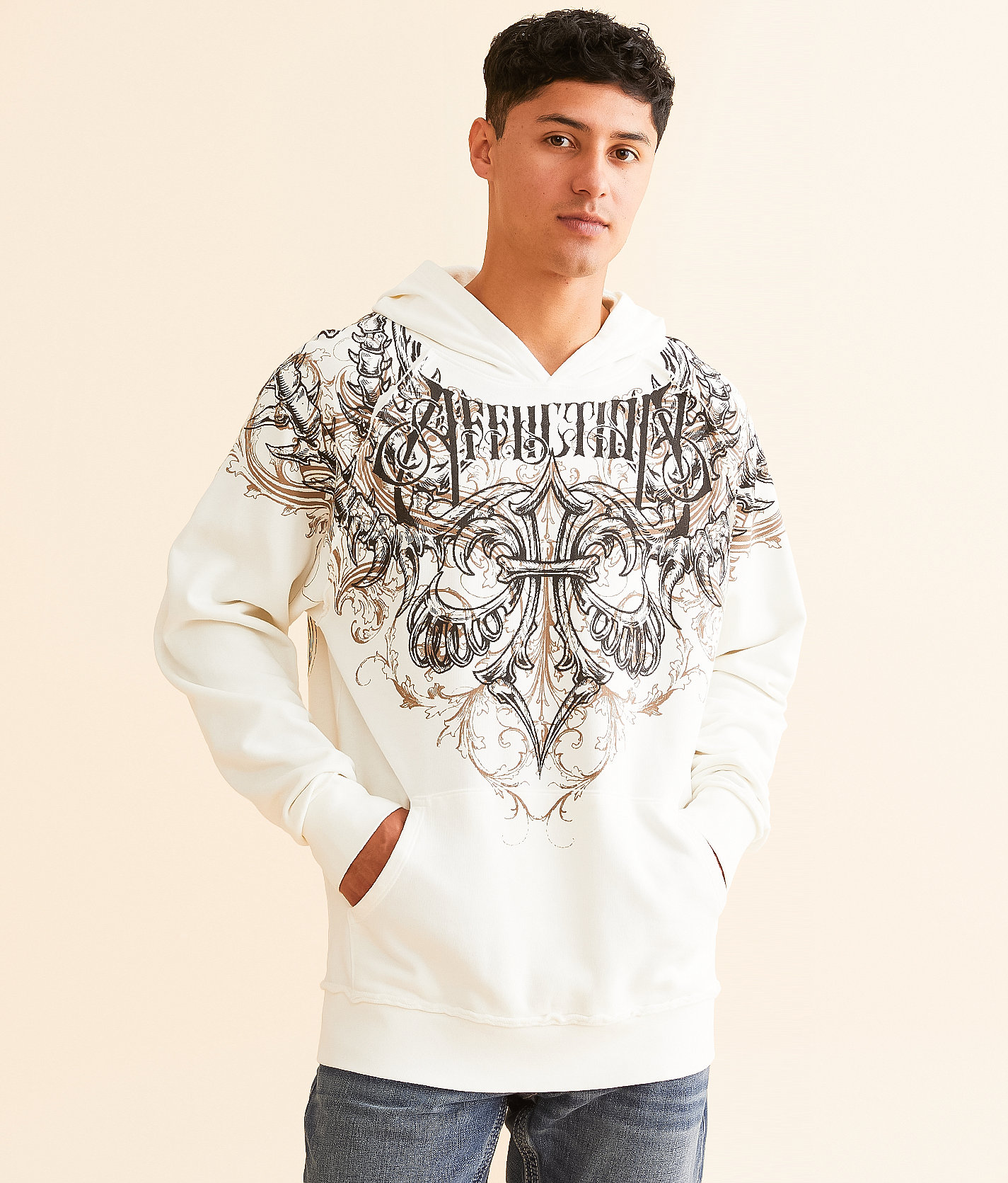 Affliction Vertibrate Hooded Sweatshirt - Men's Sweatshirts in Antique White