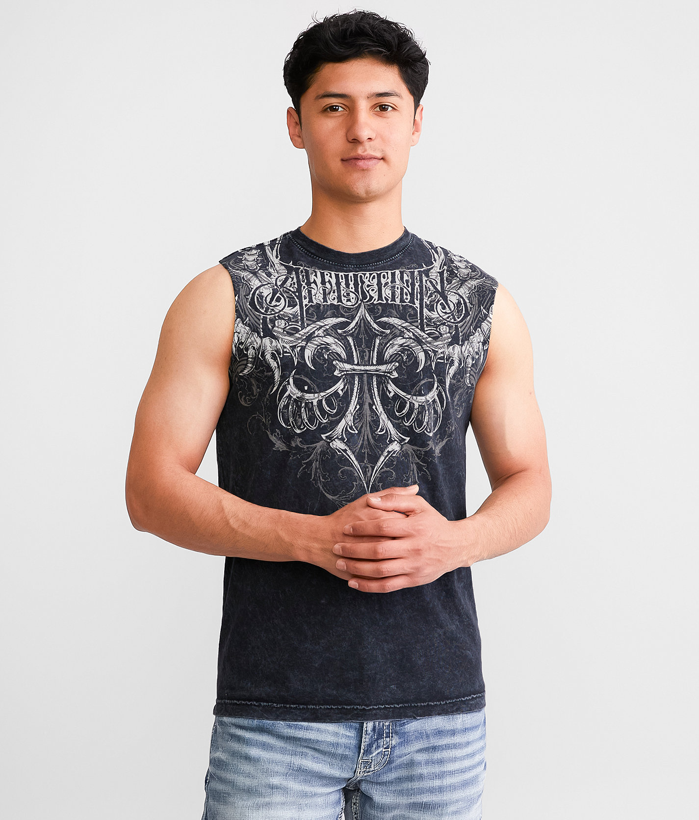 Affliction Vertibrate Tank Top - Men's Tank Tops in Black Lava