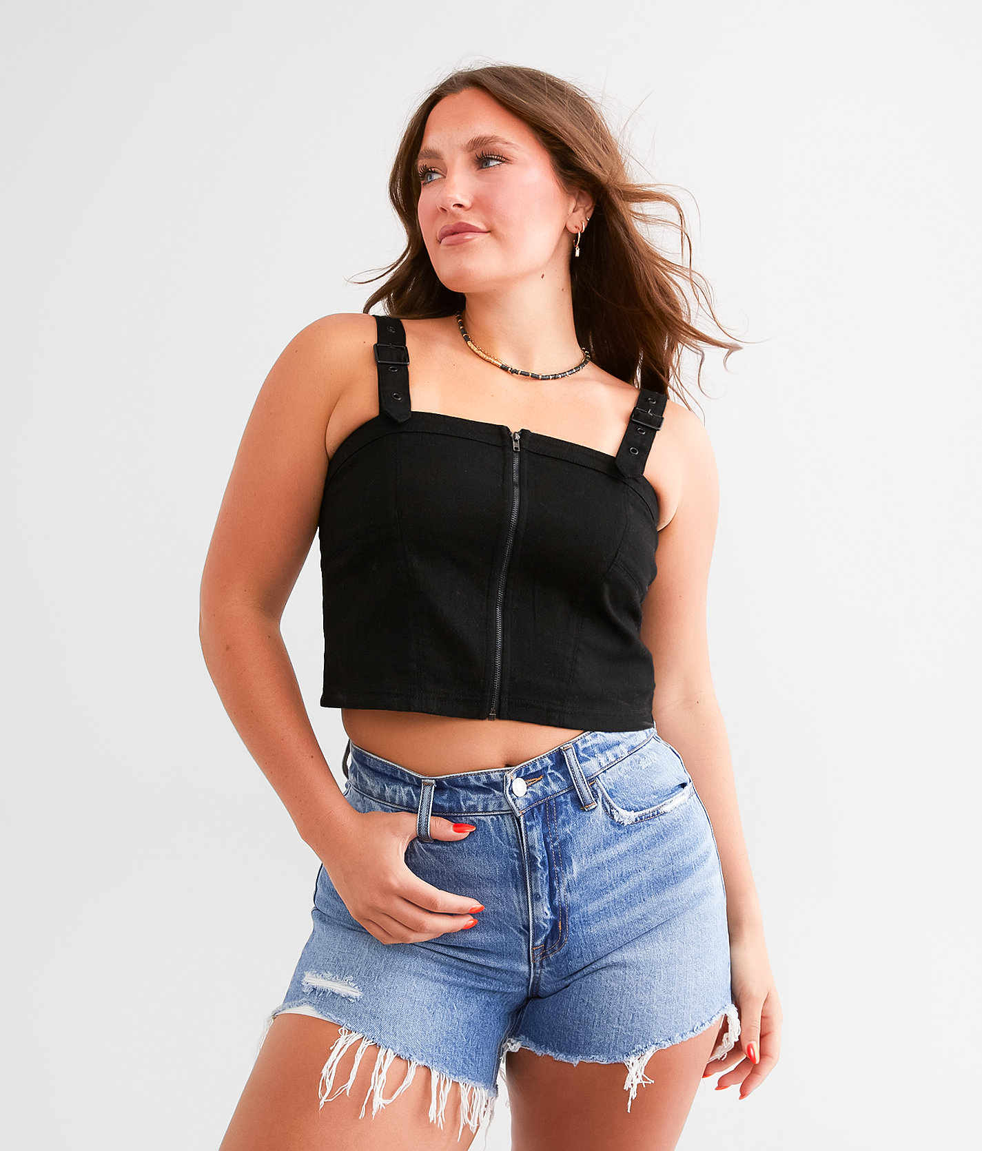 Edit by Nine Denim Buckle Strap Tank Top - Women's Tank Tops in Black