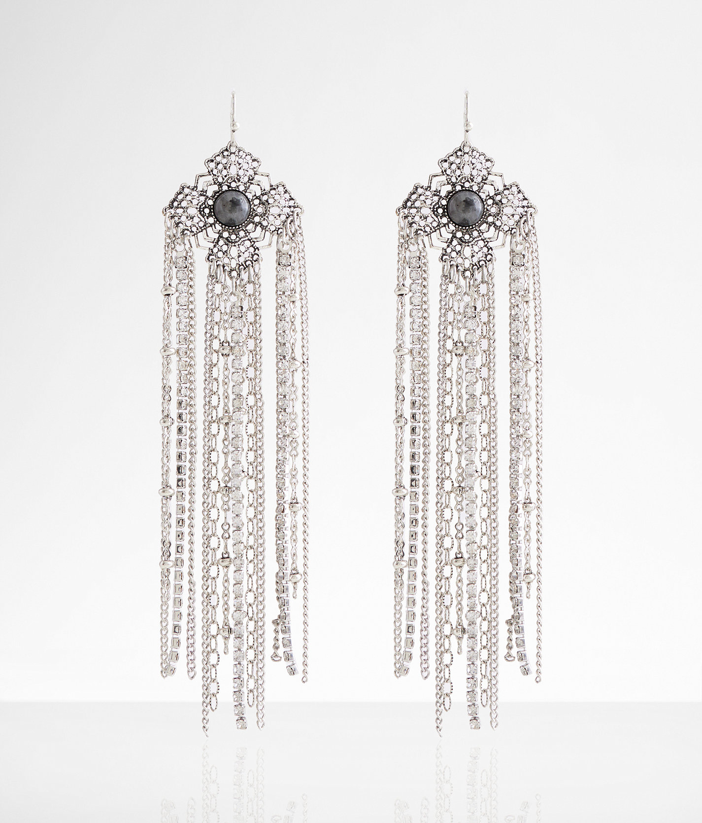 boutique by BKE Glitz Chain Fringe Earring - Women's Jewelry in Silver Hematite