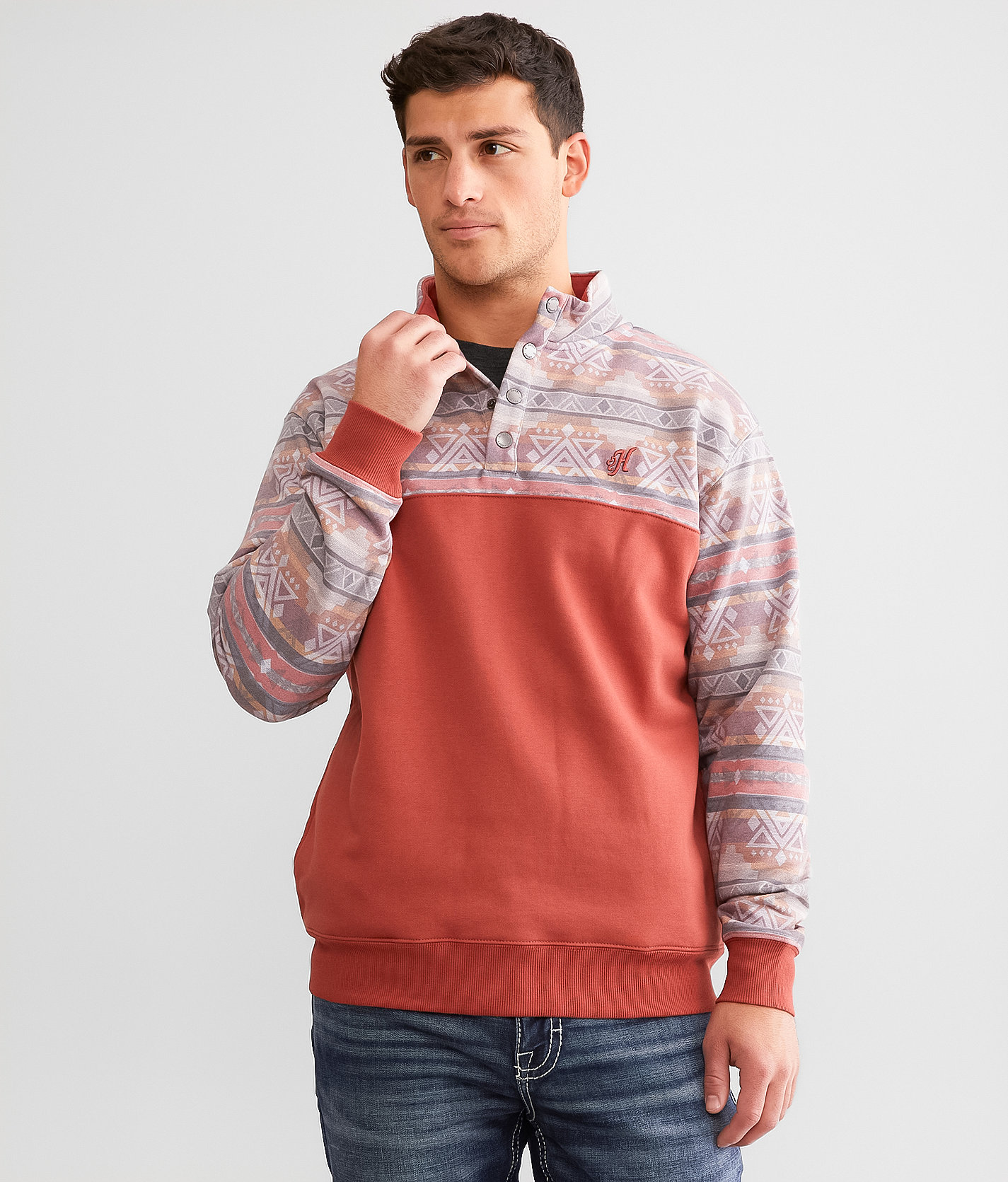 Hooey Stevie Quarter Snap Pullover - Men's Sweatshirts in Aztec Rust