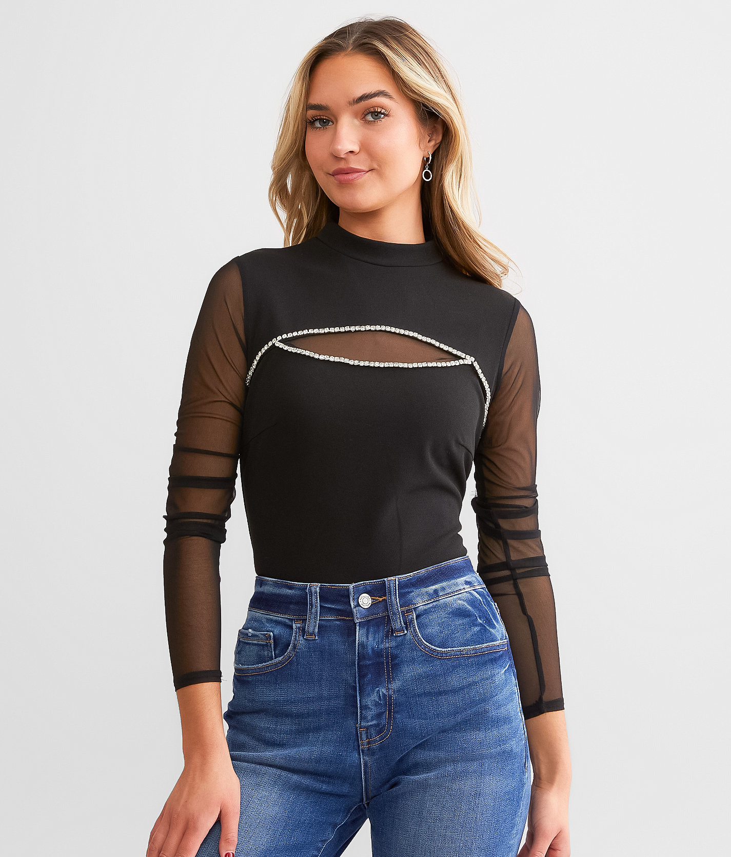 red by BKE Rhinestone Cut-Out Top - Women's Shirts & Blouses in Black