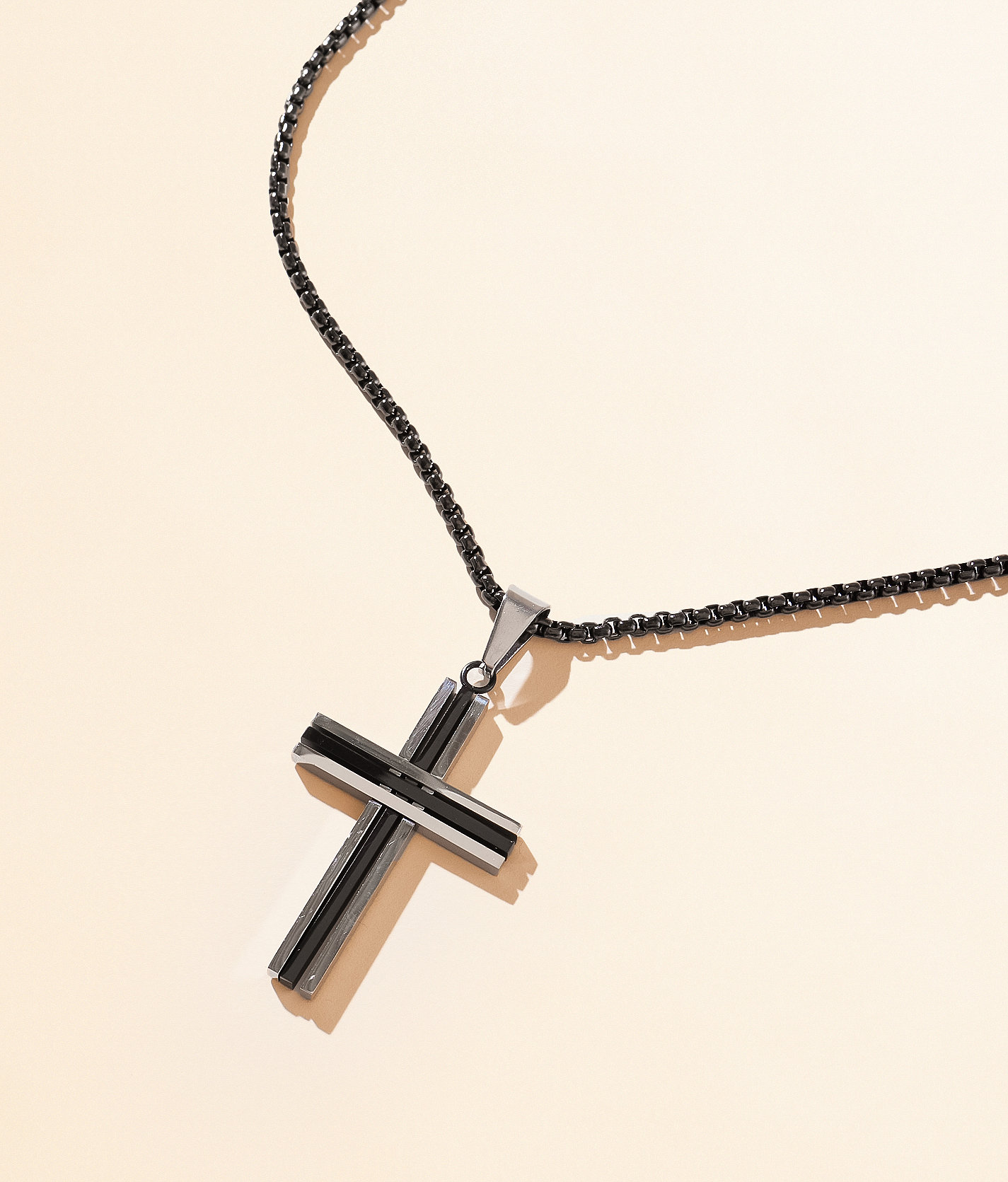 BKE Two Tone Cross 24" Necklace - Men's Jewelry in Silver
