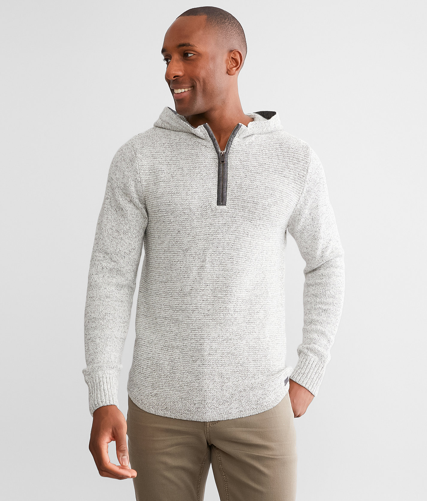 Outpost Makers Quarter Zip Hooded Sweater - Men's Sweaters in White Black