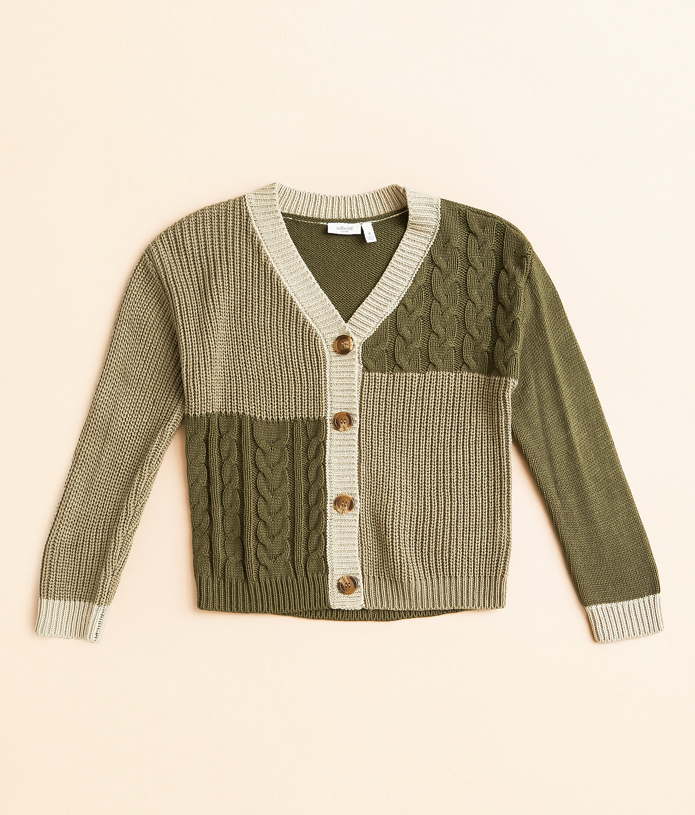 Girls - Willow & Root Cable Knit Cardigan Sweater - Girl's Sweaters in Olive
