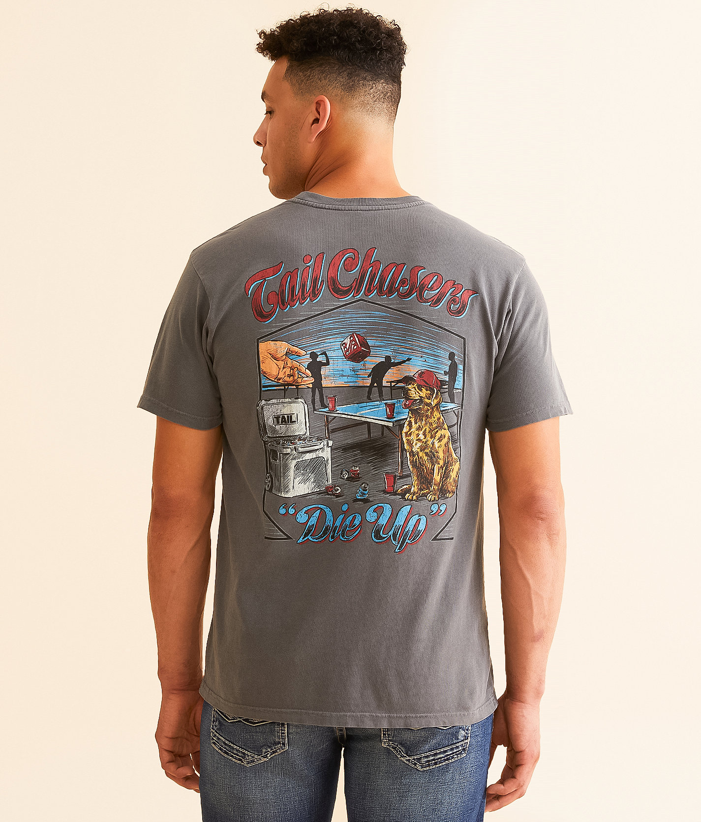 Tail Chasers Club Die Up T-Shirt - Men's T-Shirts in Pepper Pigment Dye
