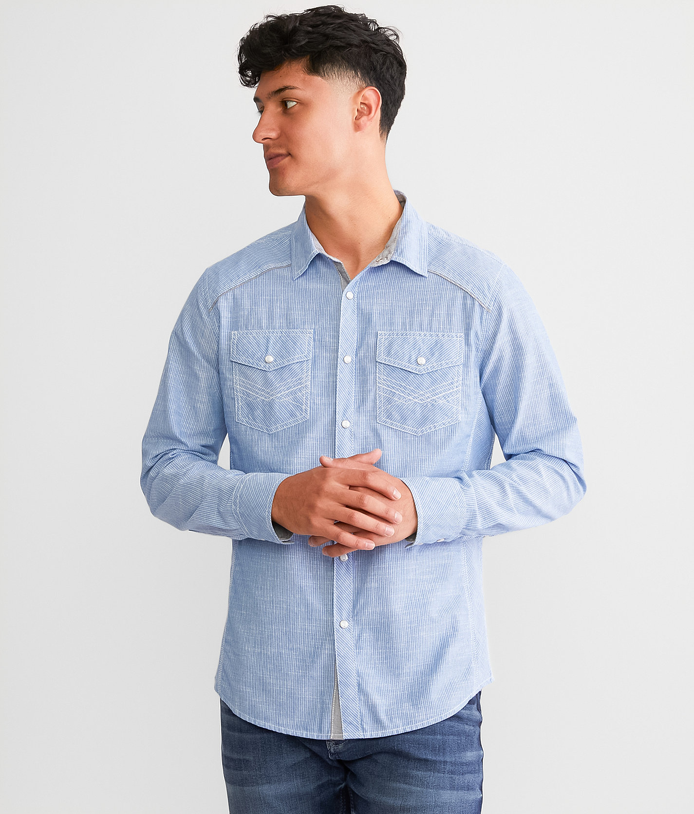 BKE Striped Standard Shirt - Men's Shirts in Blue White