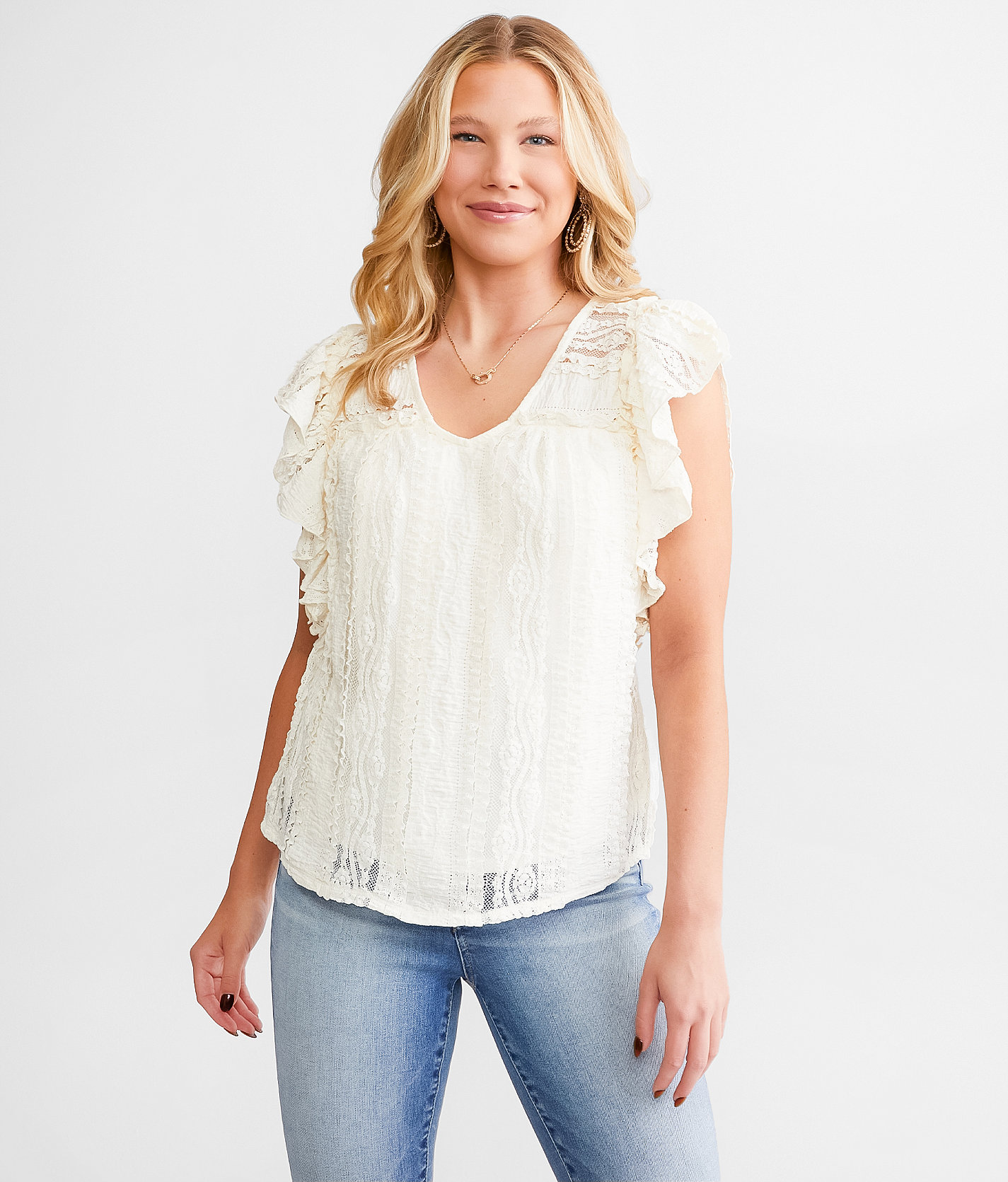 Daytrip Ruffle Lace Top - Women's Shirts & Blouses in Cream