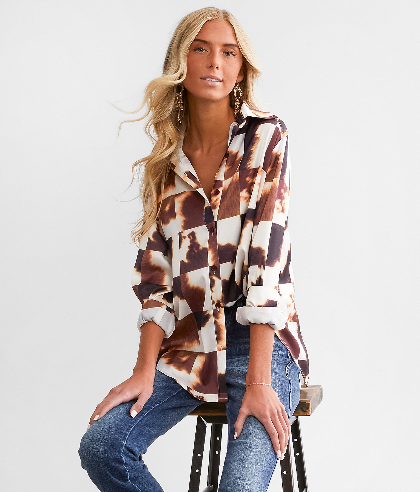 Acoa Satin Shirt - Women's Shirts & Blouses in Brown Multi