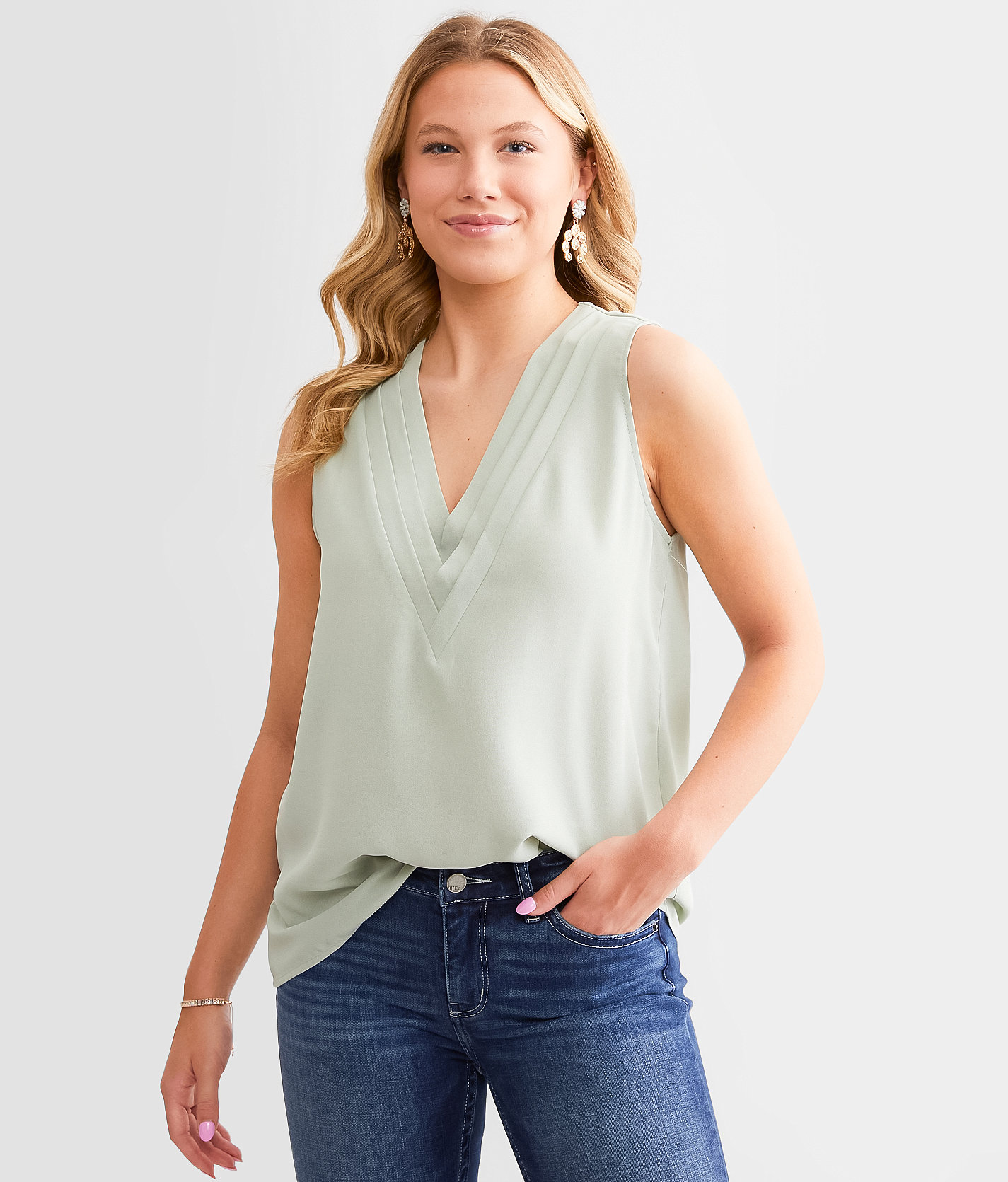 Hyfve Layered V-Neck Tank Top - Women's Tank Tops in Sage