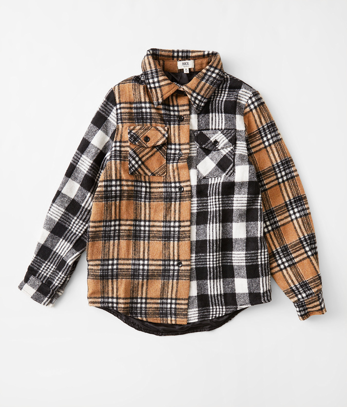 Girls - BKE Mixed Plaid Shacket - Girl's Coats & Jackets in Tan Black
