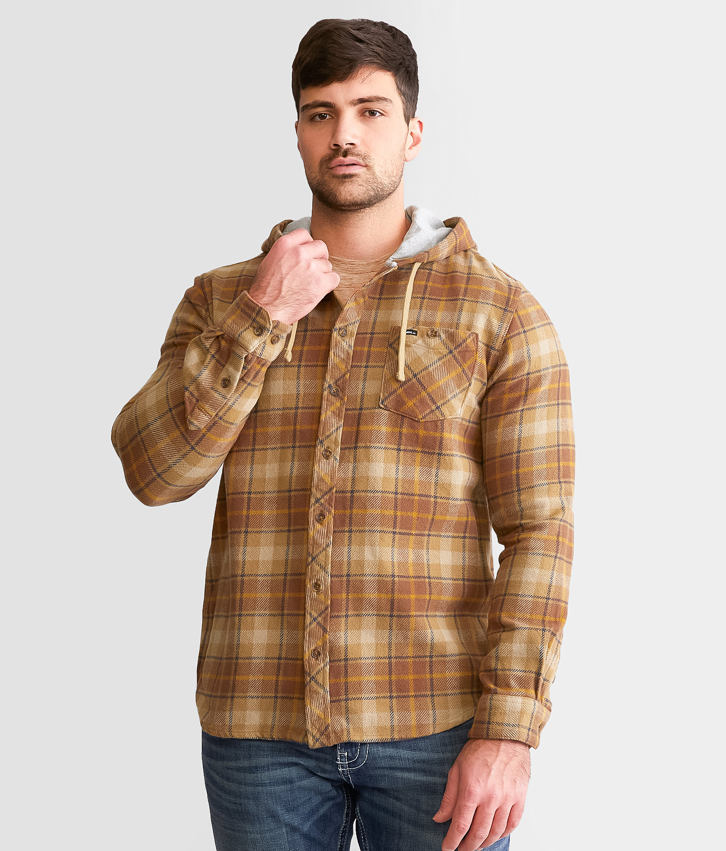 O'Neill Clayton Hooded Flannel Shirt - Men's Shirts in Dark Khaki