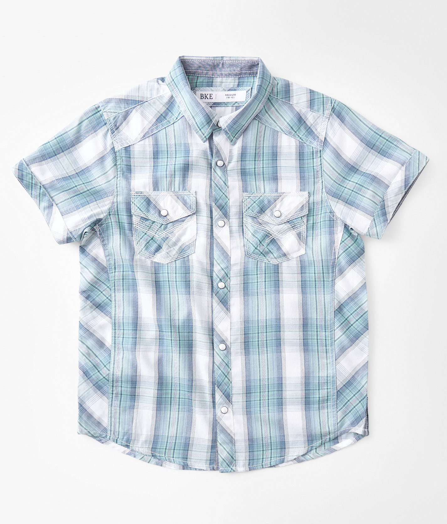 Boys - BKE Plaid Shirt - Boy's Shirts in White Blue Mint