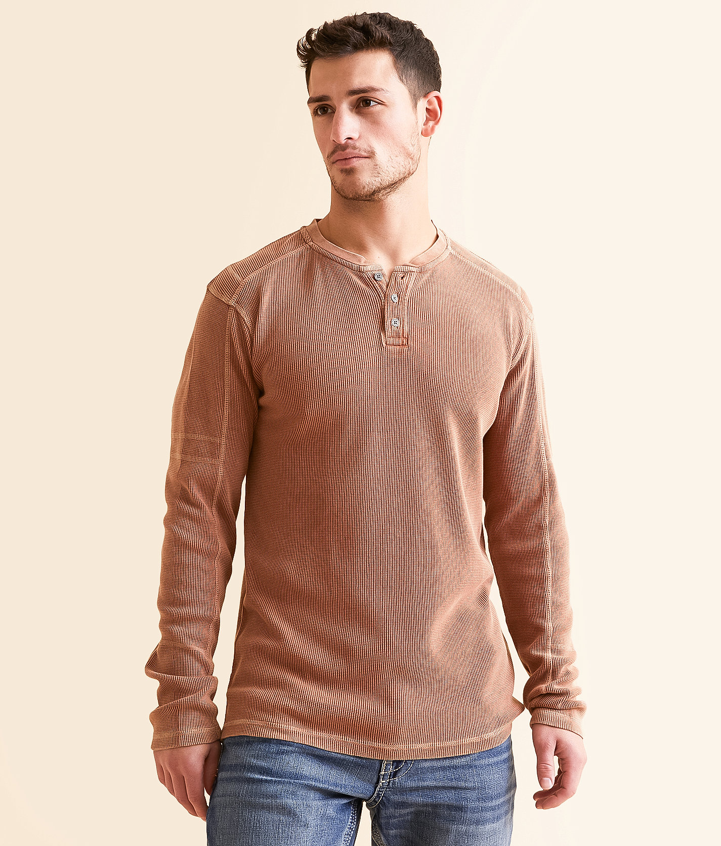 Buckle Black Washed Thermal Henley - Men's T-Shirts in Baked Clay