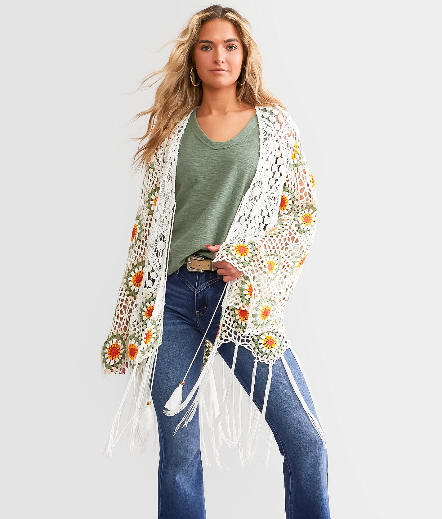 Miss Me Crochet Fringe Cardigan - Women's Sweaters in Multi White