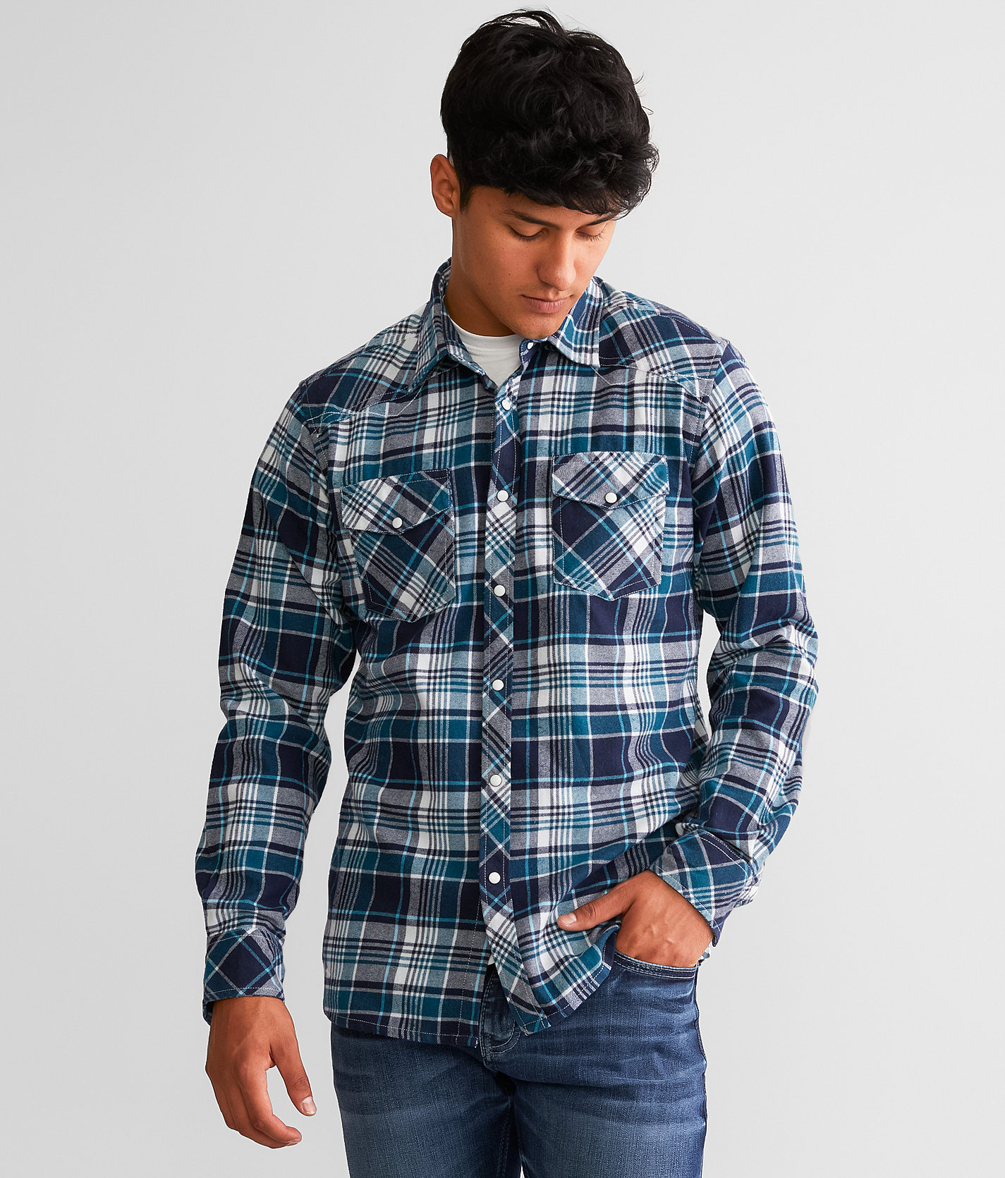 Reclaim Brushed Plaid Standard Shirt - Men's Shirts in White Blue