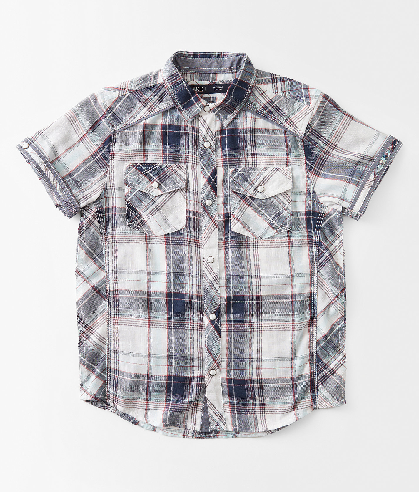 Boys - BKE Plaid Shirt - Boy's Shirts in White Navy Red