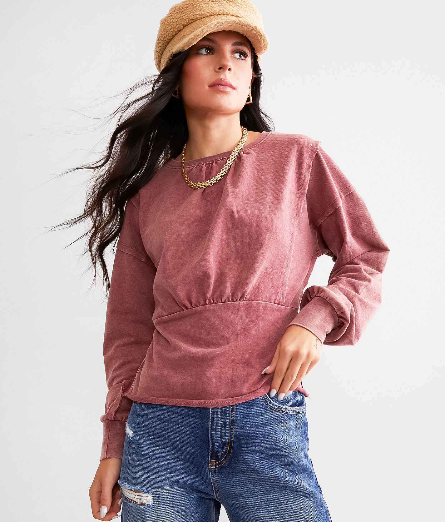 Gilded Intent Washed Corset Top - Women's Shirts & Blouses in Ruby Wine