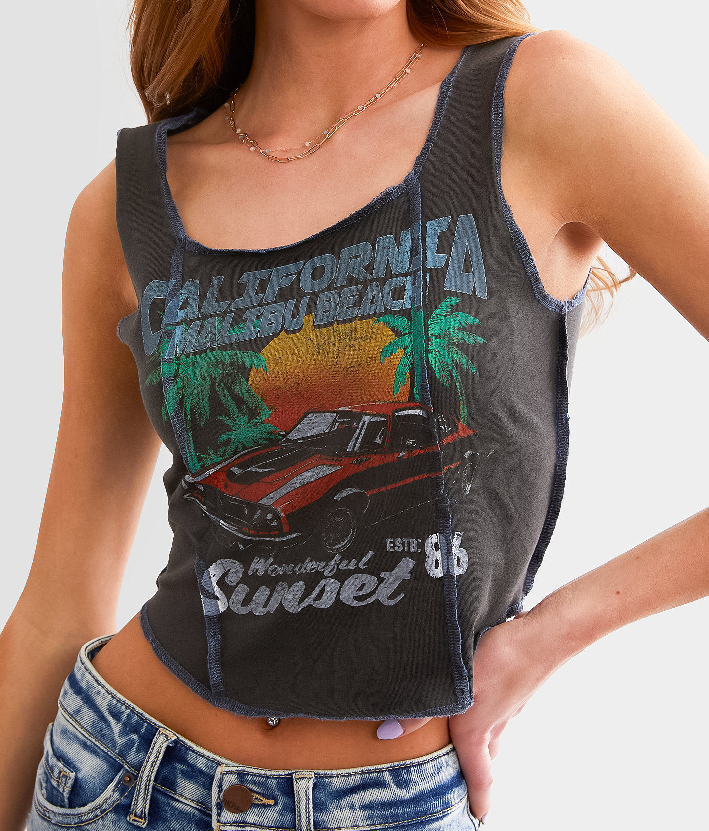 Modish Rebel Malibu Beach Cropped Tank Top - Women's Tank Tops in Washed Black