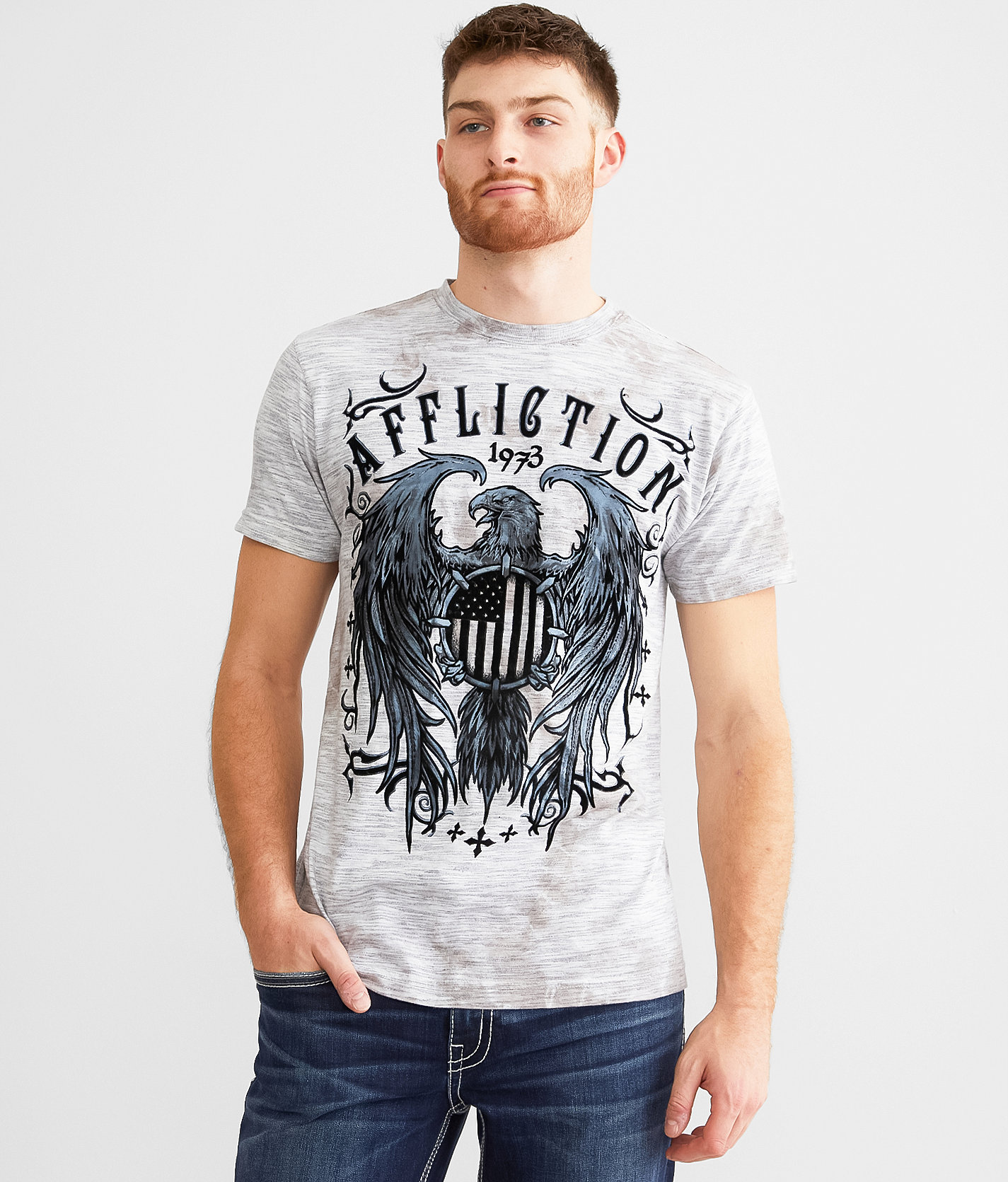 Affliction Iron Pledge T-Shirt - Men's T-Shirts in White Lt Grey Ice Wash