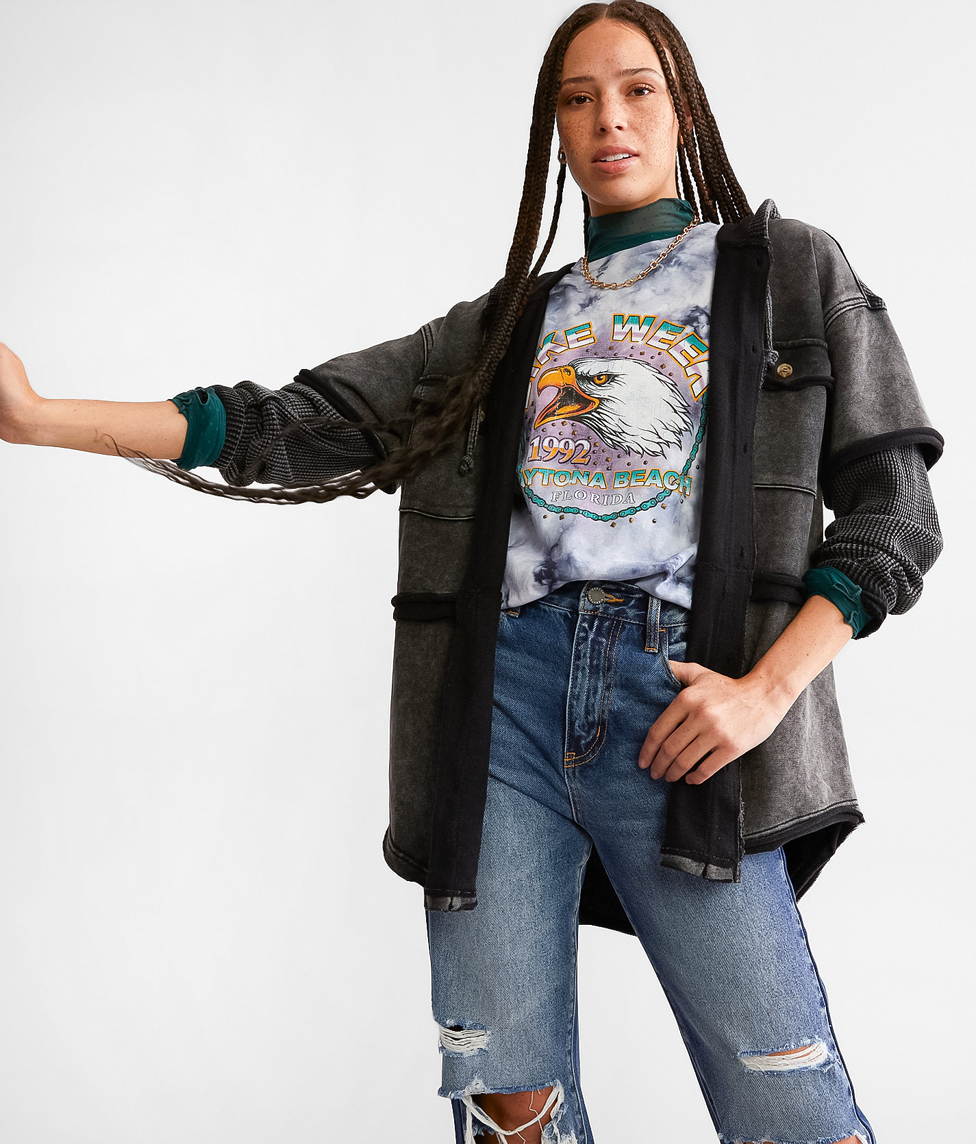 Gilded Intent Thermal Hooded Shacket - Women's Coats & Jackets in Grey Black