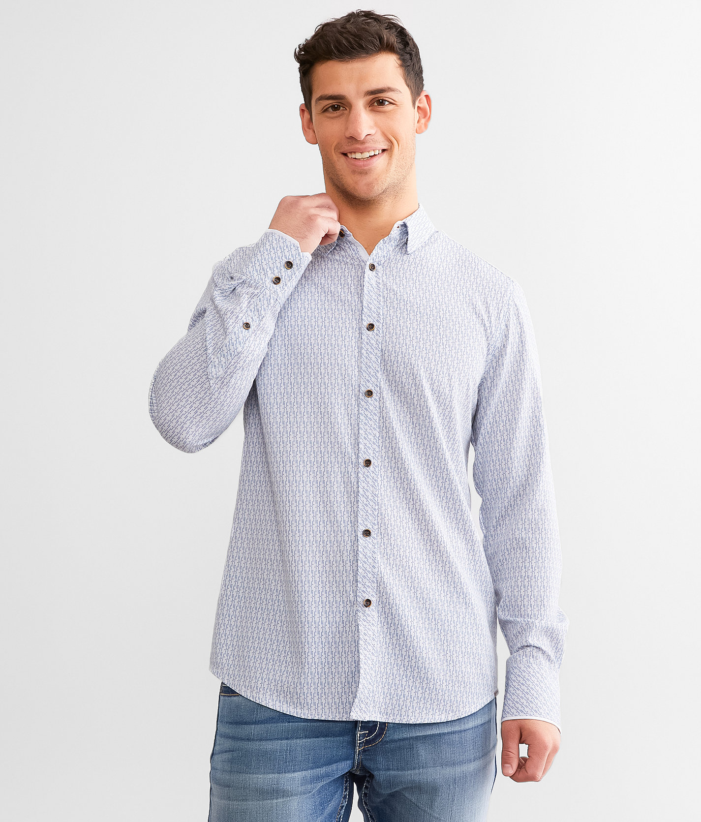 J.B. Holt Standard Performance Stretch Shirt - Men's Shirts in White Blue Tan