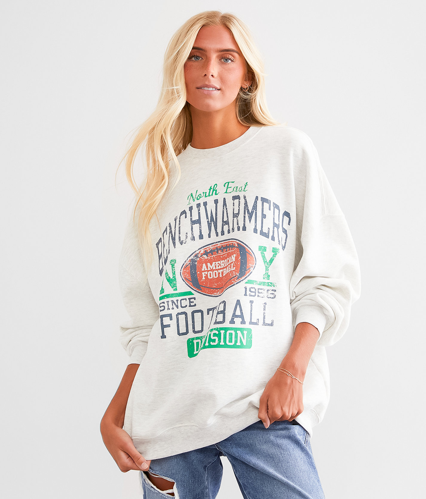 Modish Rebel Benchwarmers Football Oversized Pullover - Women's Sweatshirts in Heather Grey