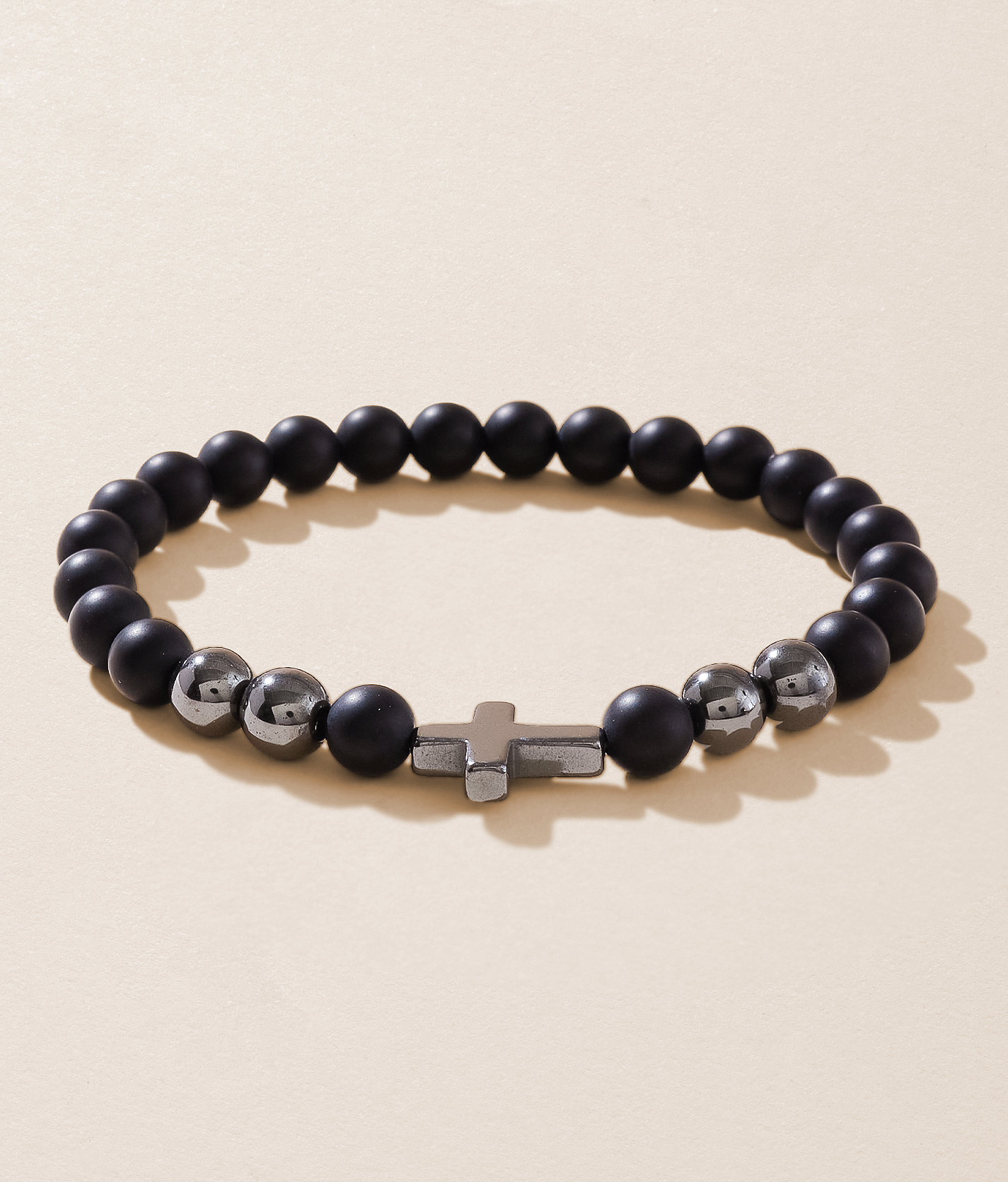 BKE Cross Beaded Bracelet - Men's Jewelry in Black