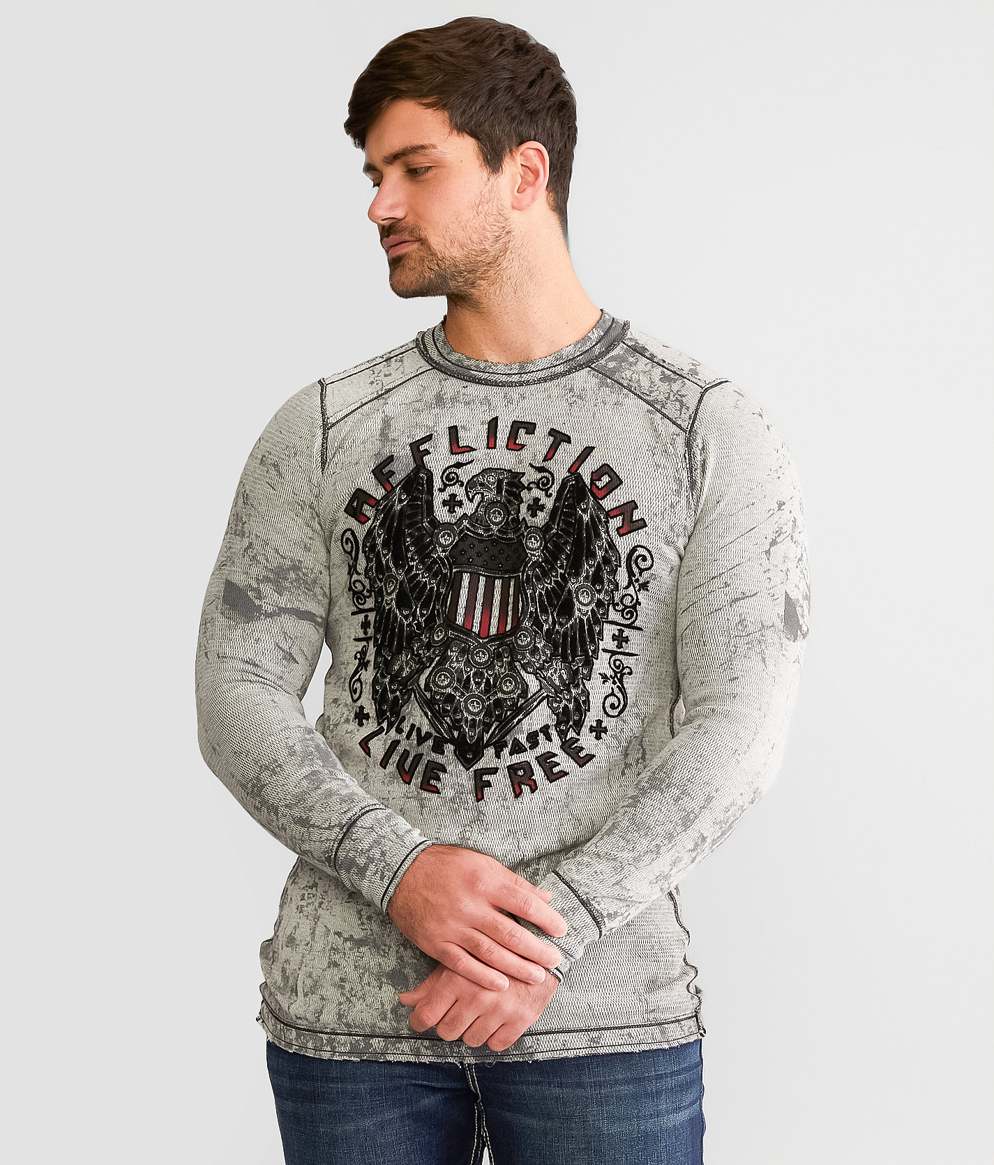 Affliction Atomic Iron Reversible Thermal - Men's T-Shirts in White Black