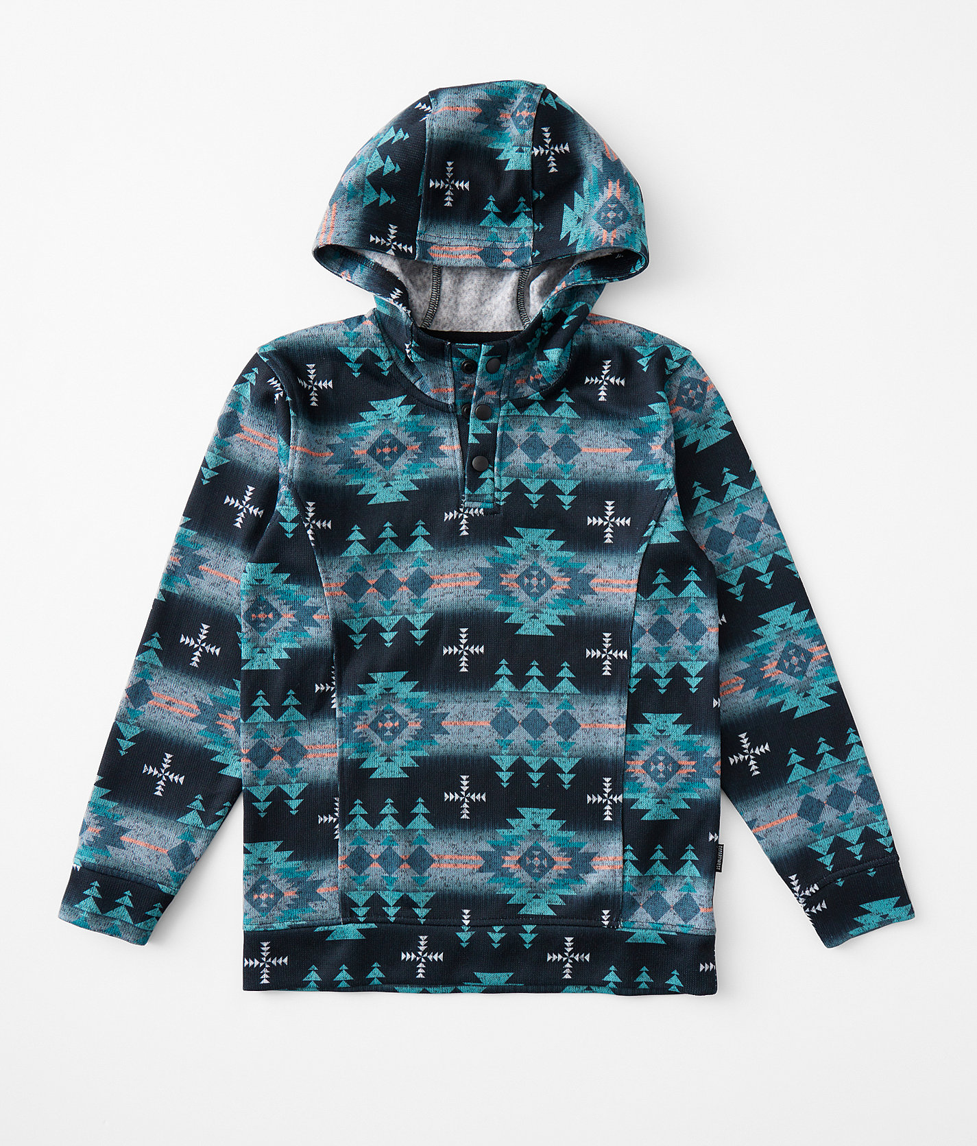 Boys - Departwest Southwestern Henley Hoodie - Boy's Sweatshirts in Black Teal