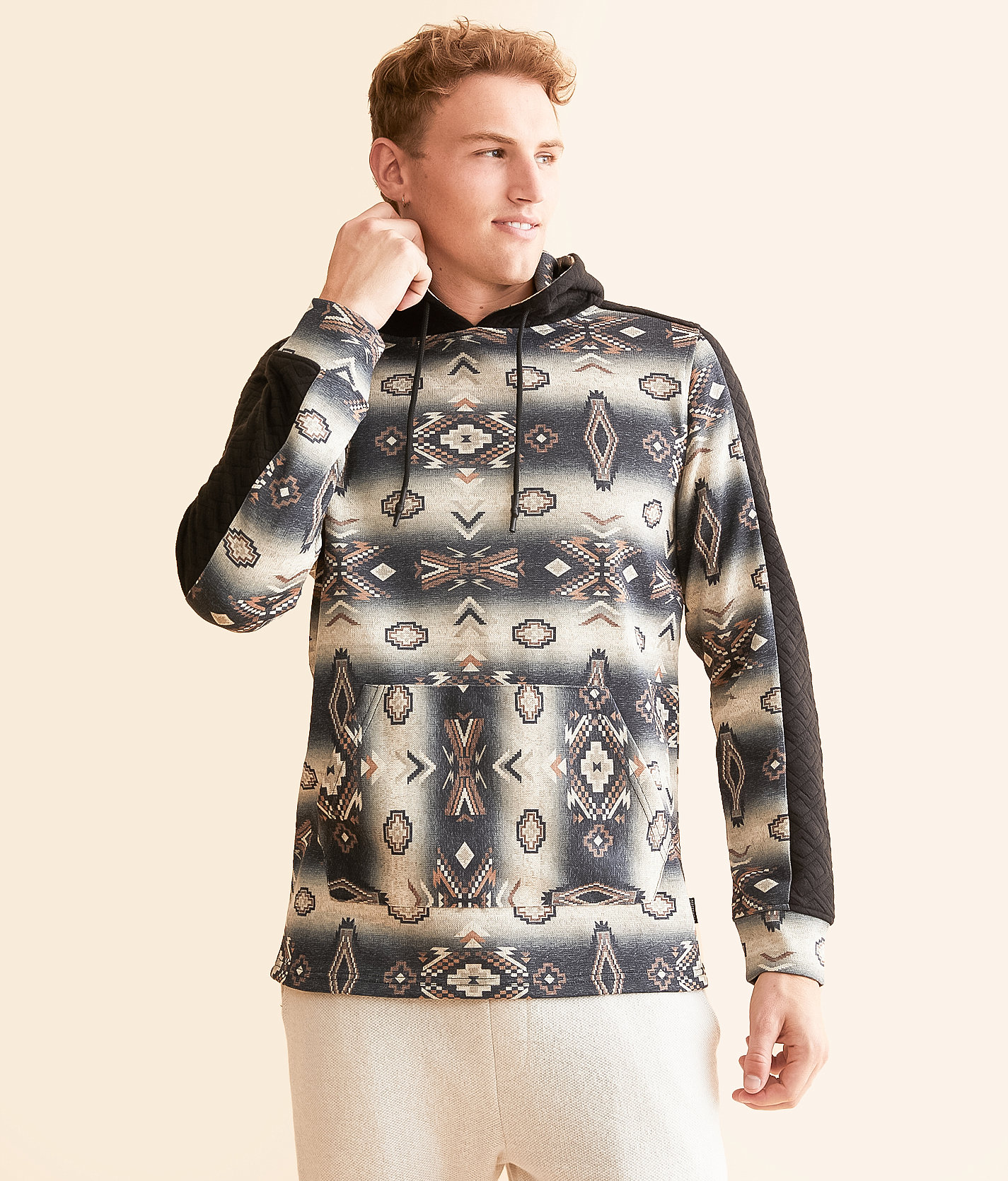 Departwest Ombre Aztec Hooded Sweatshirt - Men's Sweatshirts in Black Brown