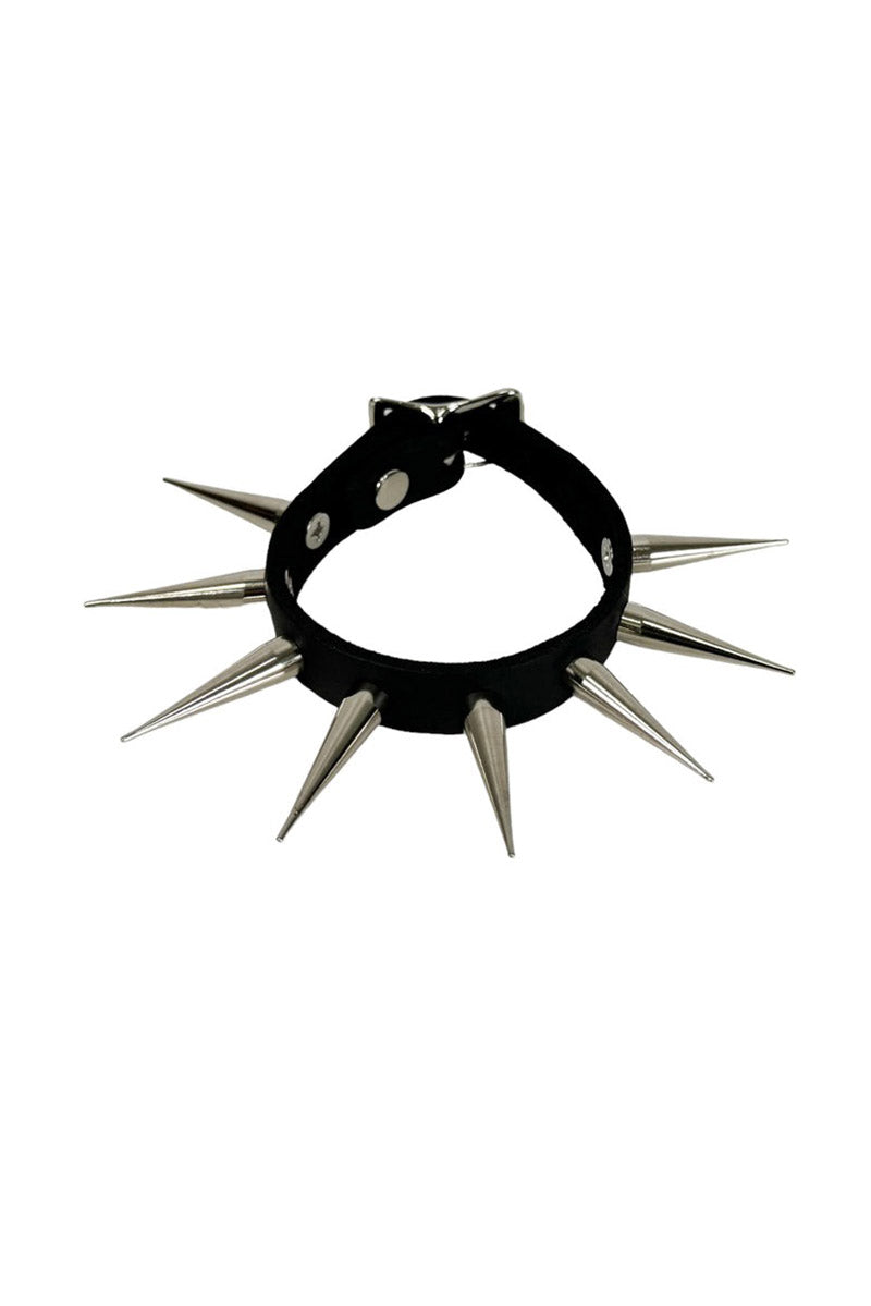 Lacerate Long Spike Leather Buckle Bracelet