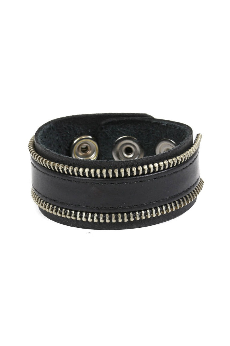 Exposed Zipper Leather Cuff Bracelet