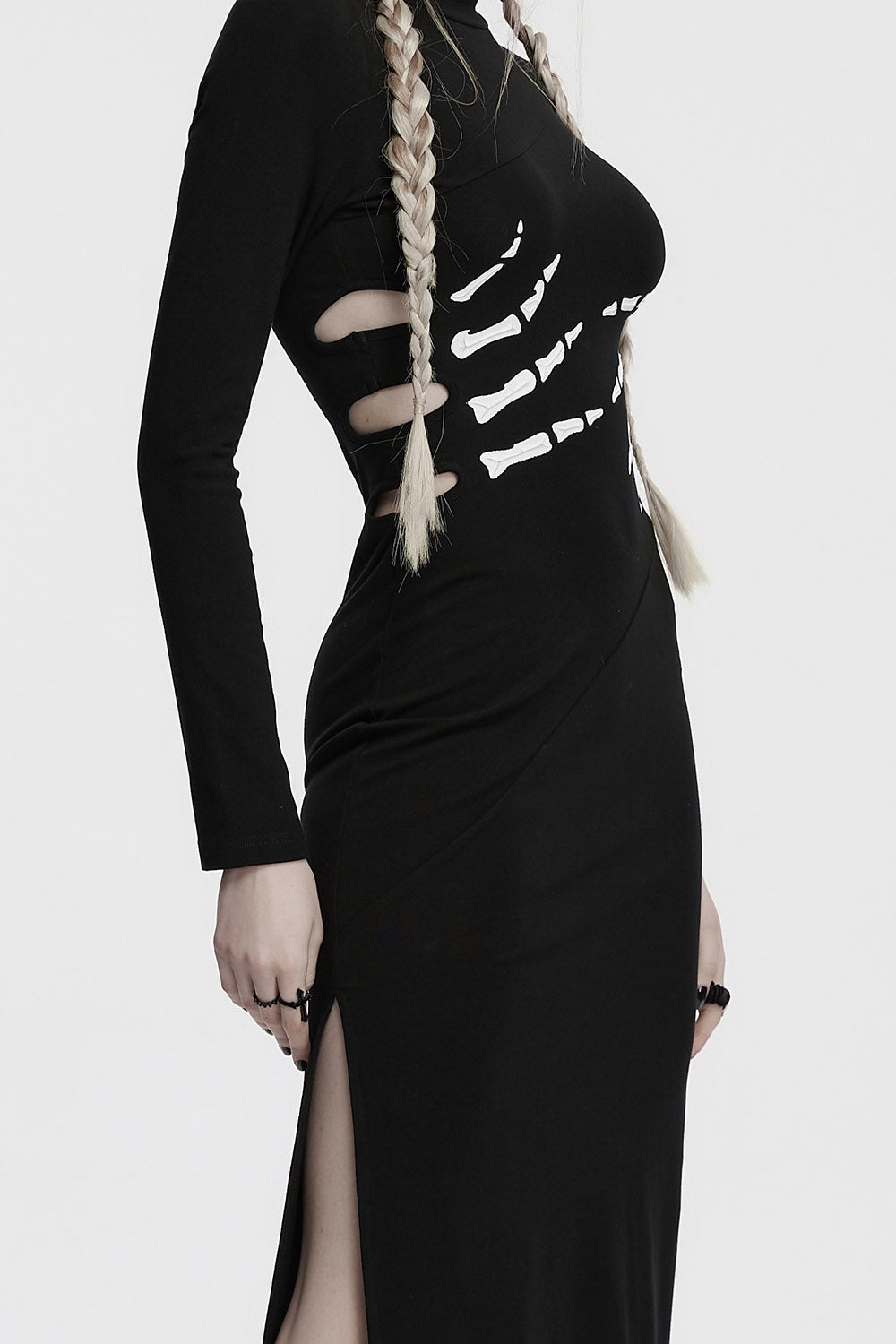 Skellington Hollow-Out Slit Dress