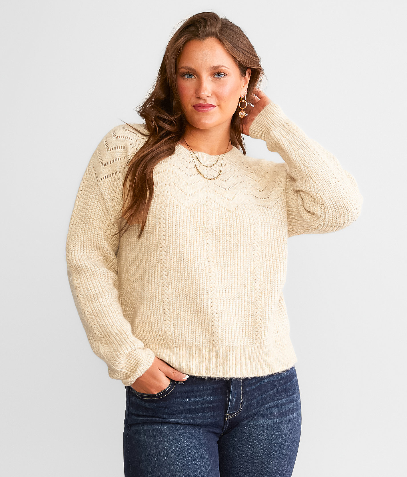 Z Supply Sabine Pointelle Sweater - Women's Sweaters in Light Oatmeal Heather